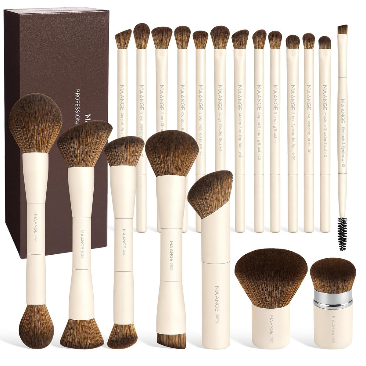 MAANGE 20 brochas de maquillaje con caja de regalo, férulas de alum...