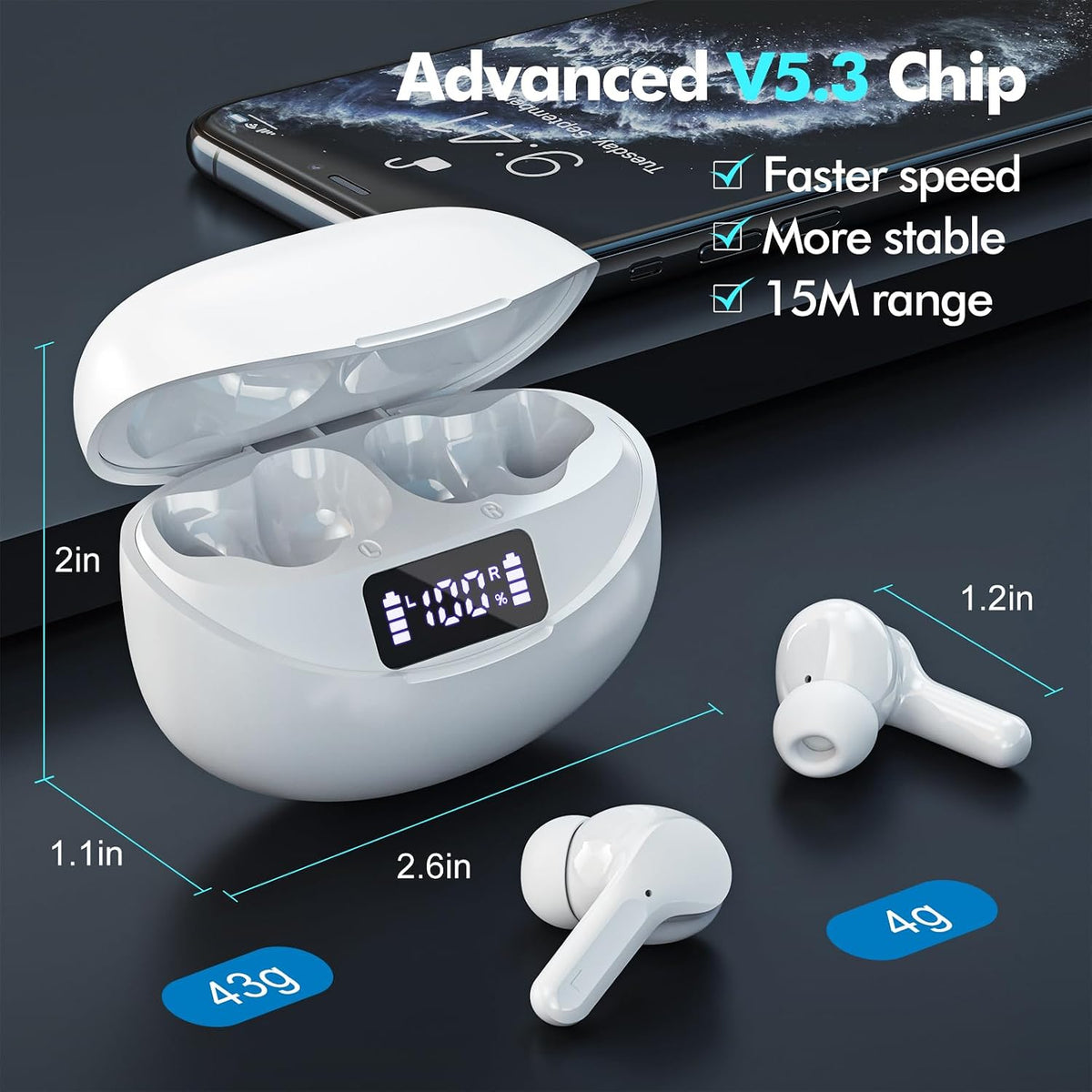 Fhumsh Auriculares inalámbricos Bluetooth 5.4, auriculares con canc...