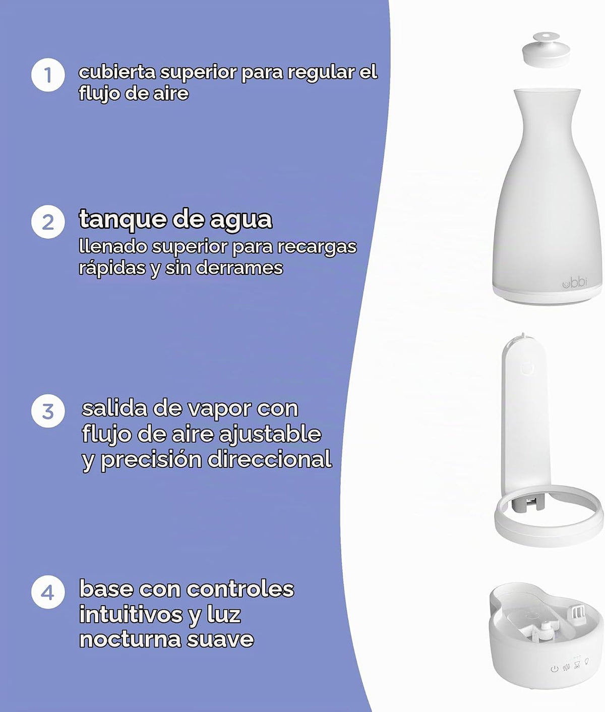 Ubbi Humidificador ultrasónico, diseño de llenado superior fácil |...