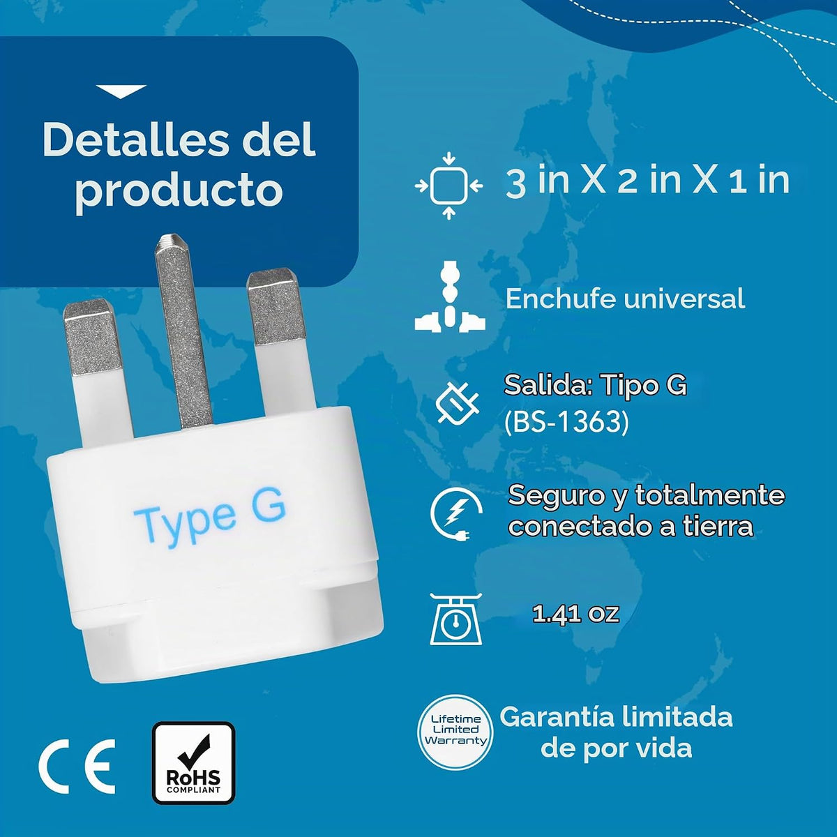 Ceptics Adaptador de enchufe de viaje para Reino Unido, Hong Kong,...