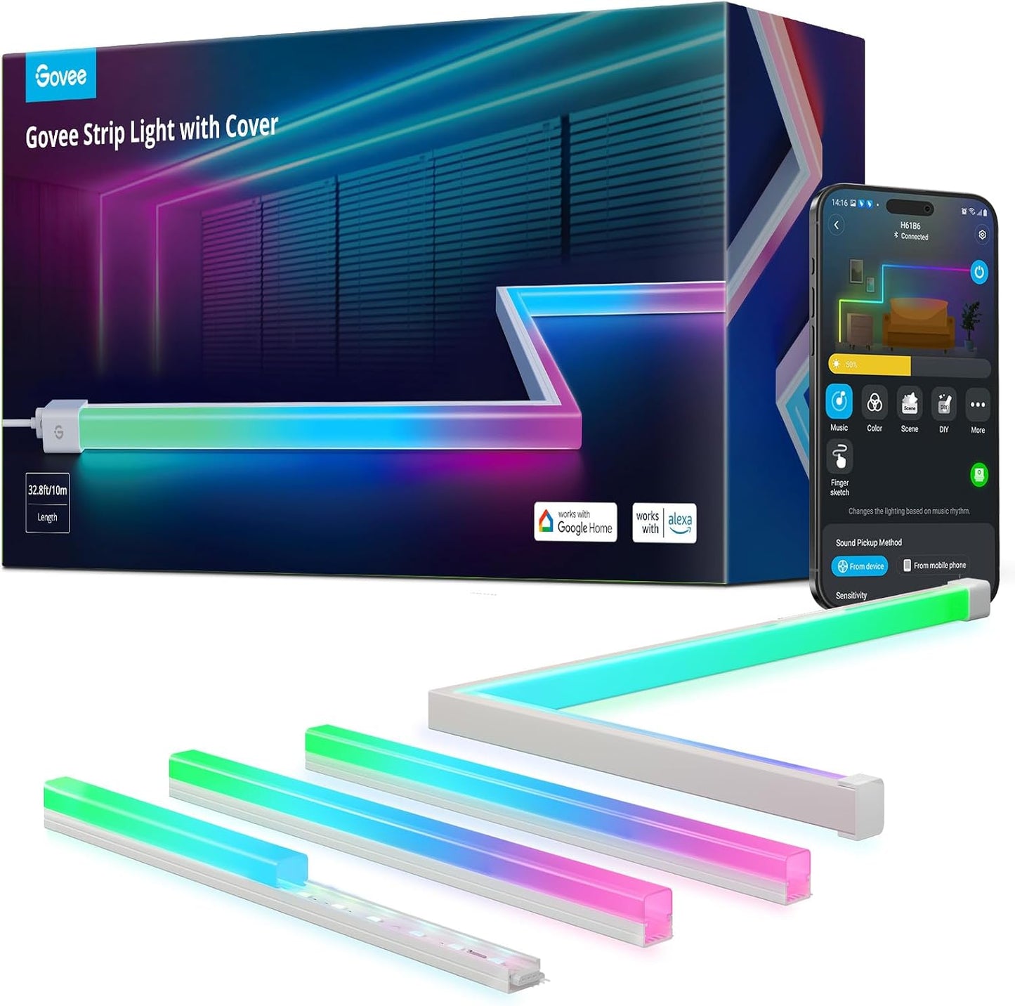 Govee RGBIC Tiras de Luces LED de 32.8 pies con Cubiertas, Luces In...