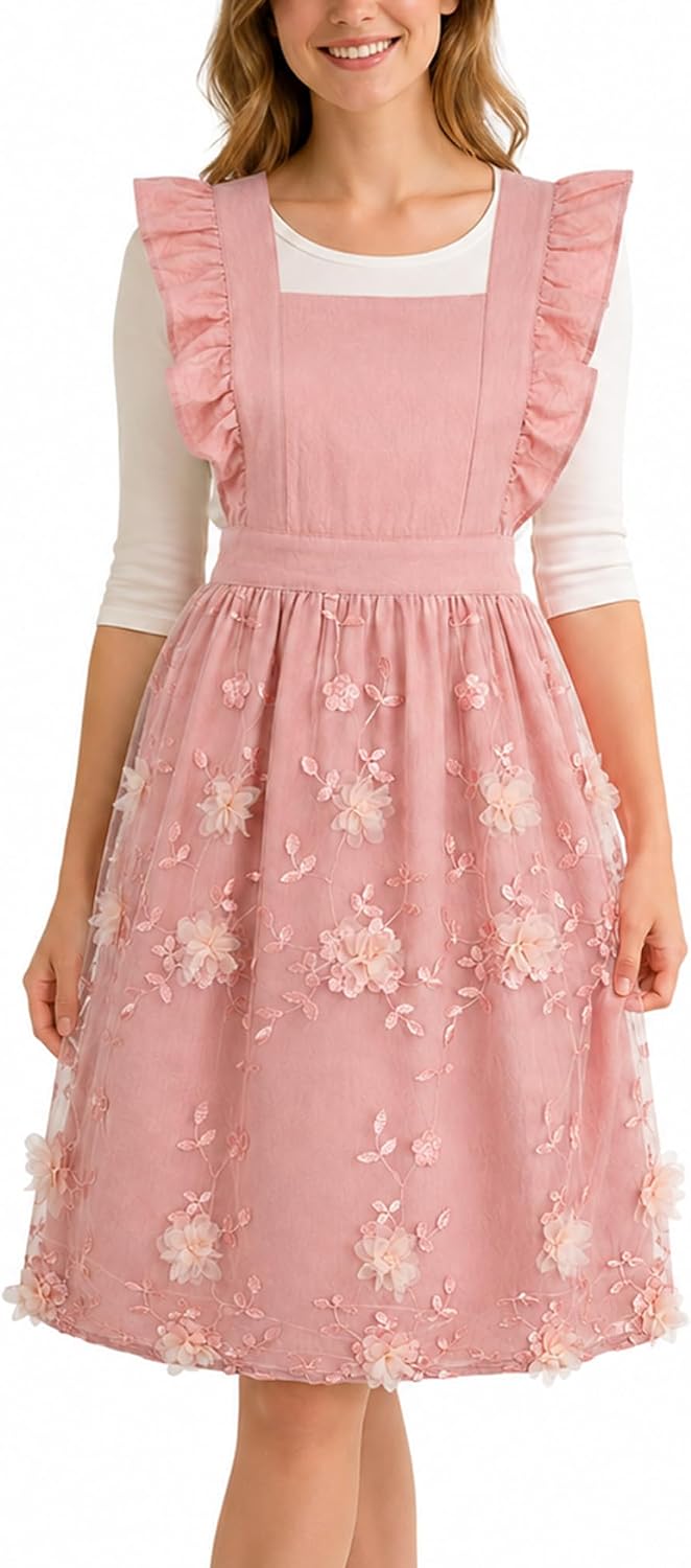 Hasprony Lindo delantal floral rosa para mujer