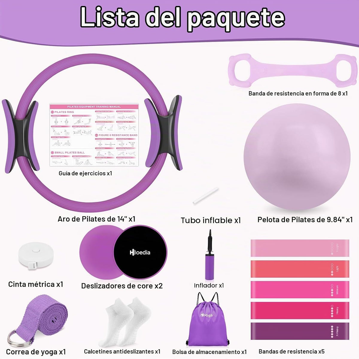 Hoedia Kit de Pilates de 17 Piezas para Mujeres, Equipo de Pilates...