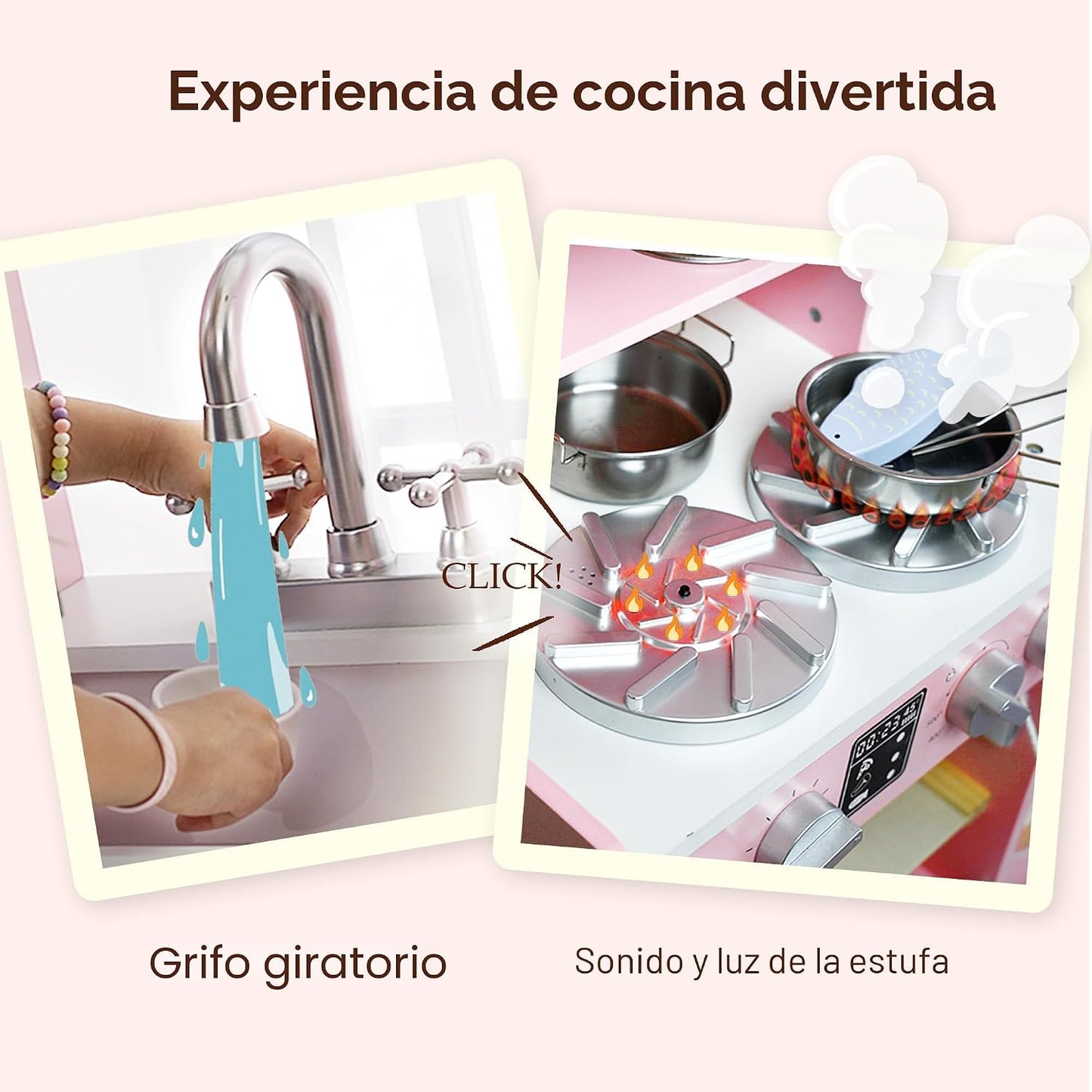 Cocina de juguete de madera para niños pequeños y niños con luces y...