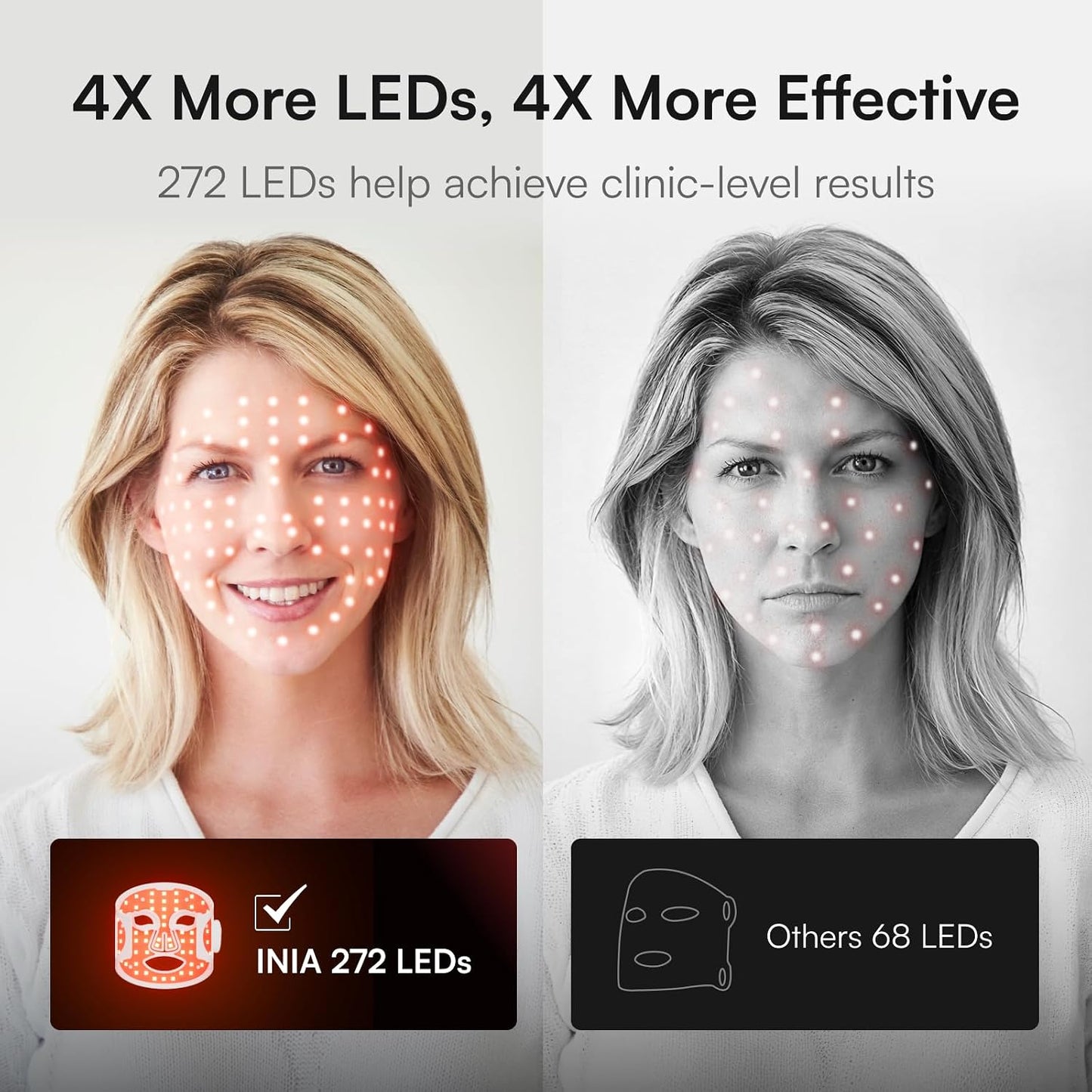 INIA Máscara inalámbrica de terapia de luz roja GLOW para cara, 850...