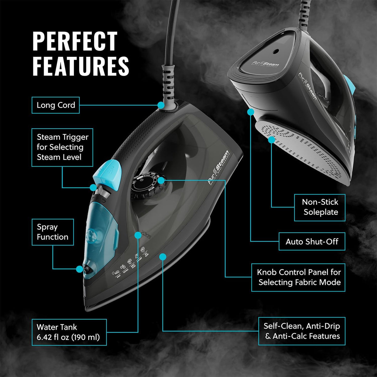 PurSteam - Plancha de vapor profesional de 1250 W, potente vaporiza...