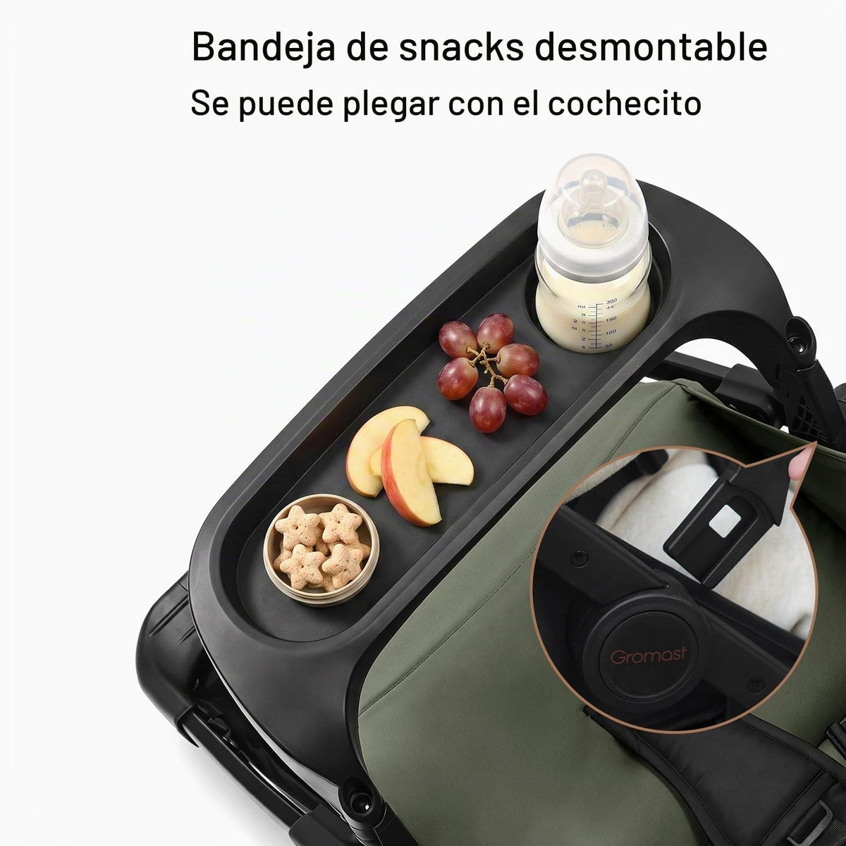 Gromast Cochecito de bebé con bandeja desmontable para aperitivos,...