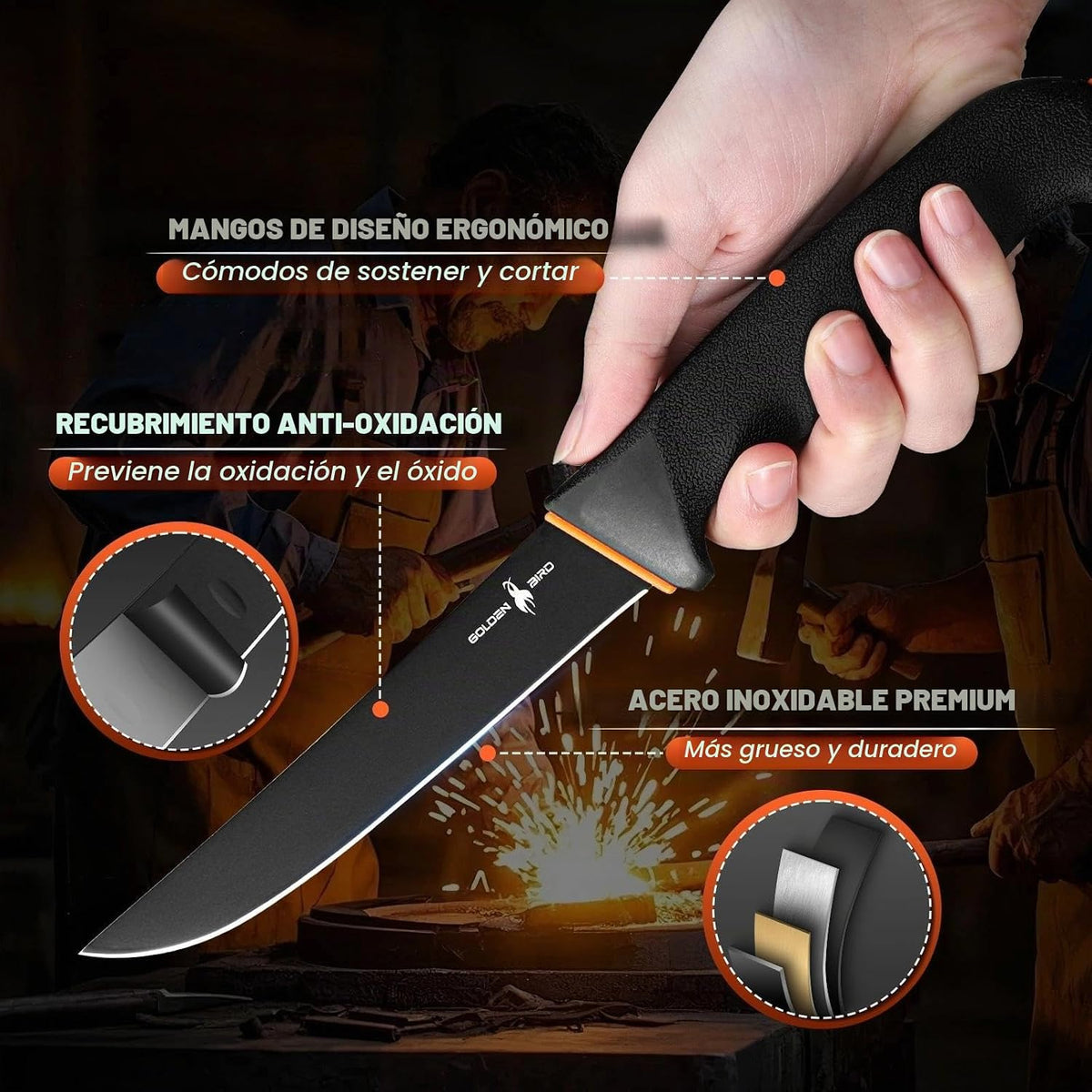 Golden Bird Cuchillo deshuesador de 6 pulgadas para cortar carne co...