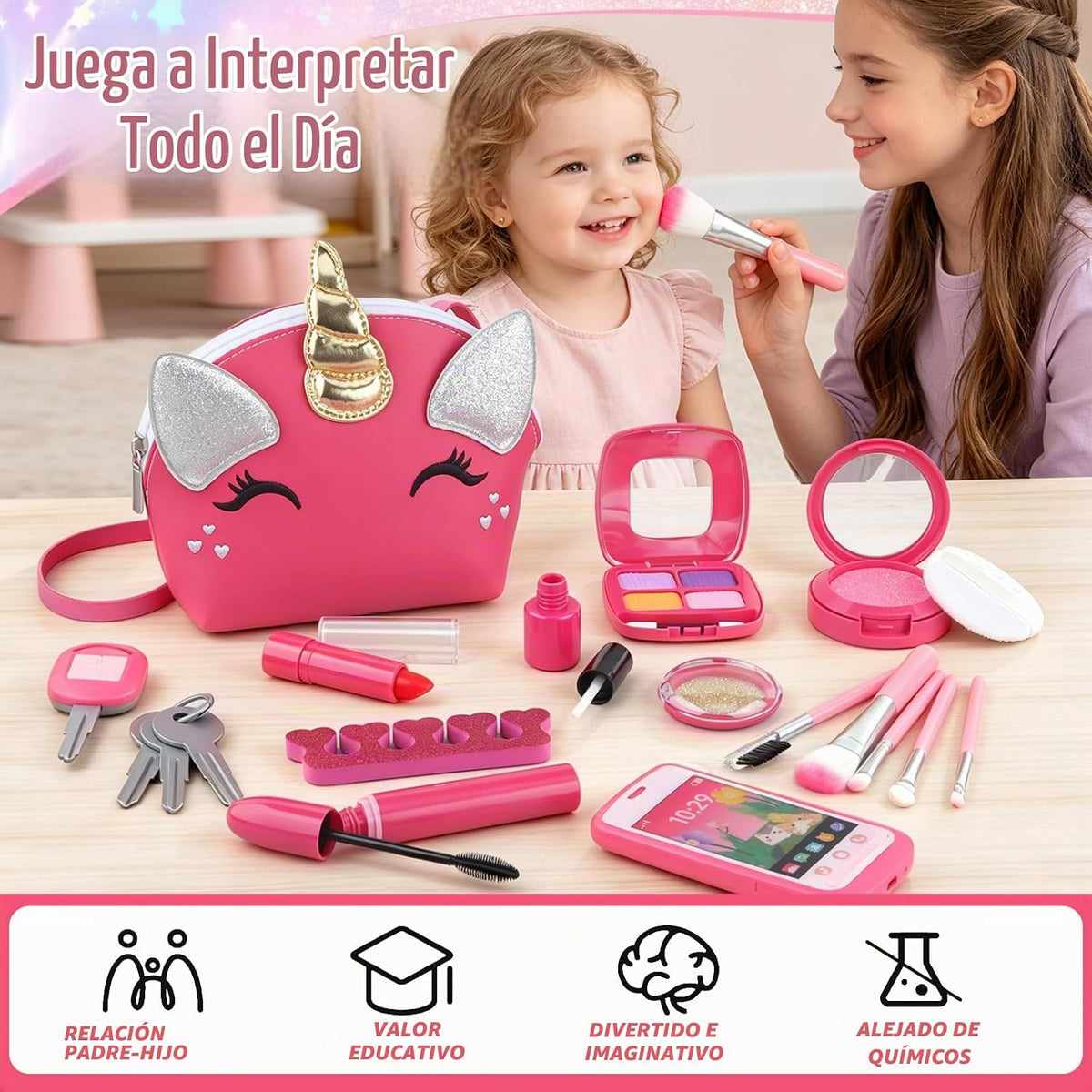 Juguetes para niñas pequeñas, kit de maquillaje de unicornio para n...