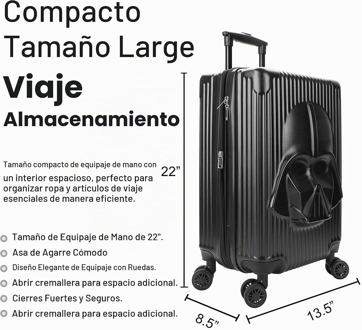 Bioworld Equipaje de mano rígido con ruedas, Darth Vader Negro