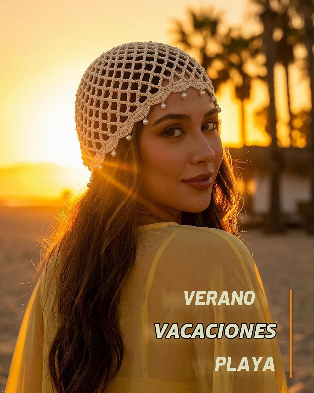 HENWASAI Gorro de ganchillo brillante para mujer con ribete de perl...