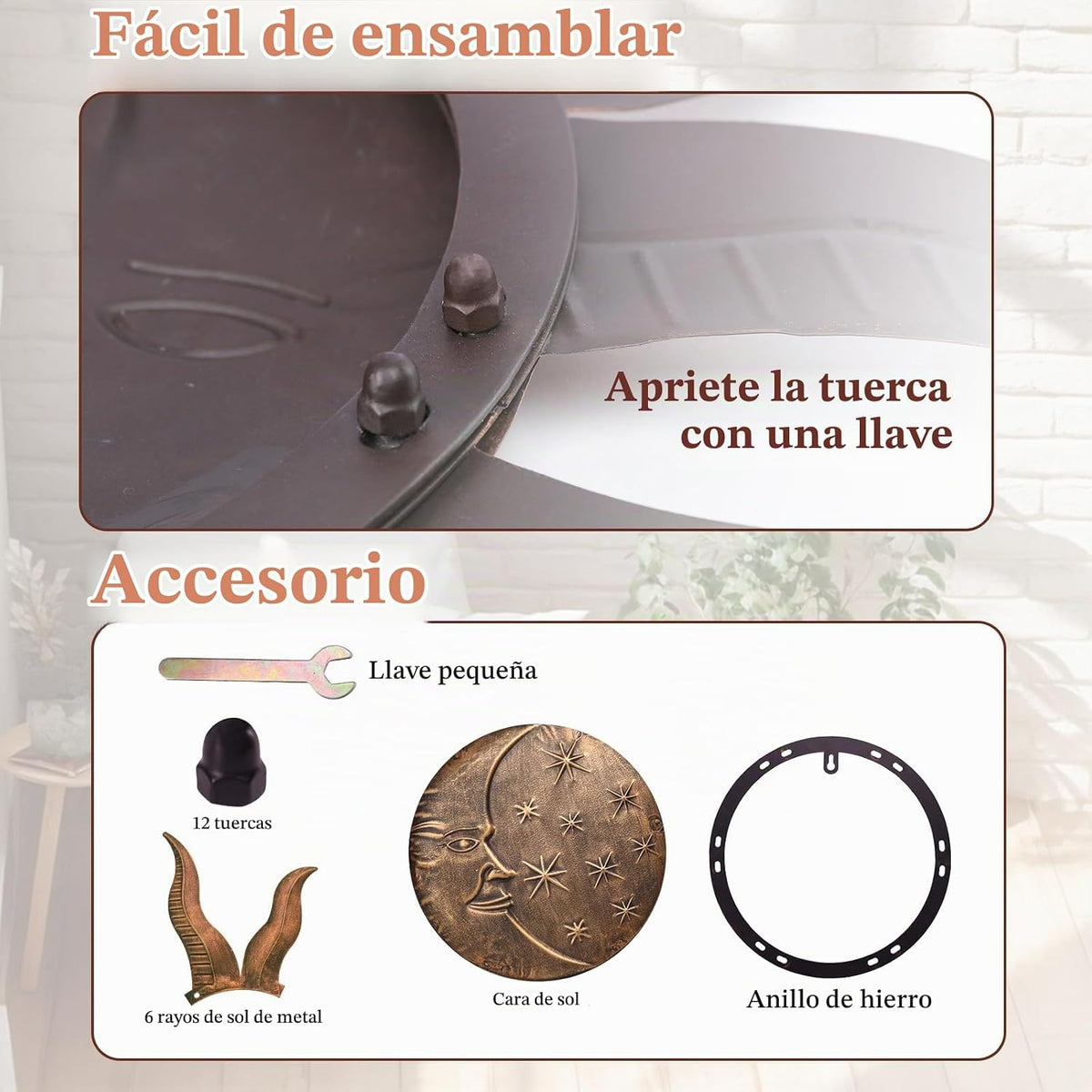 VCUTEKA Arte de pared de metal con sol de 27 pulgadas, decoración p...