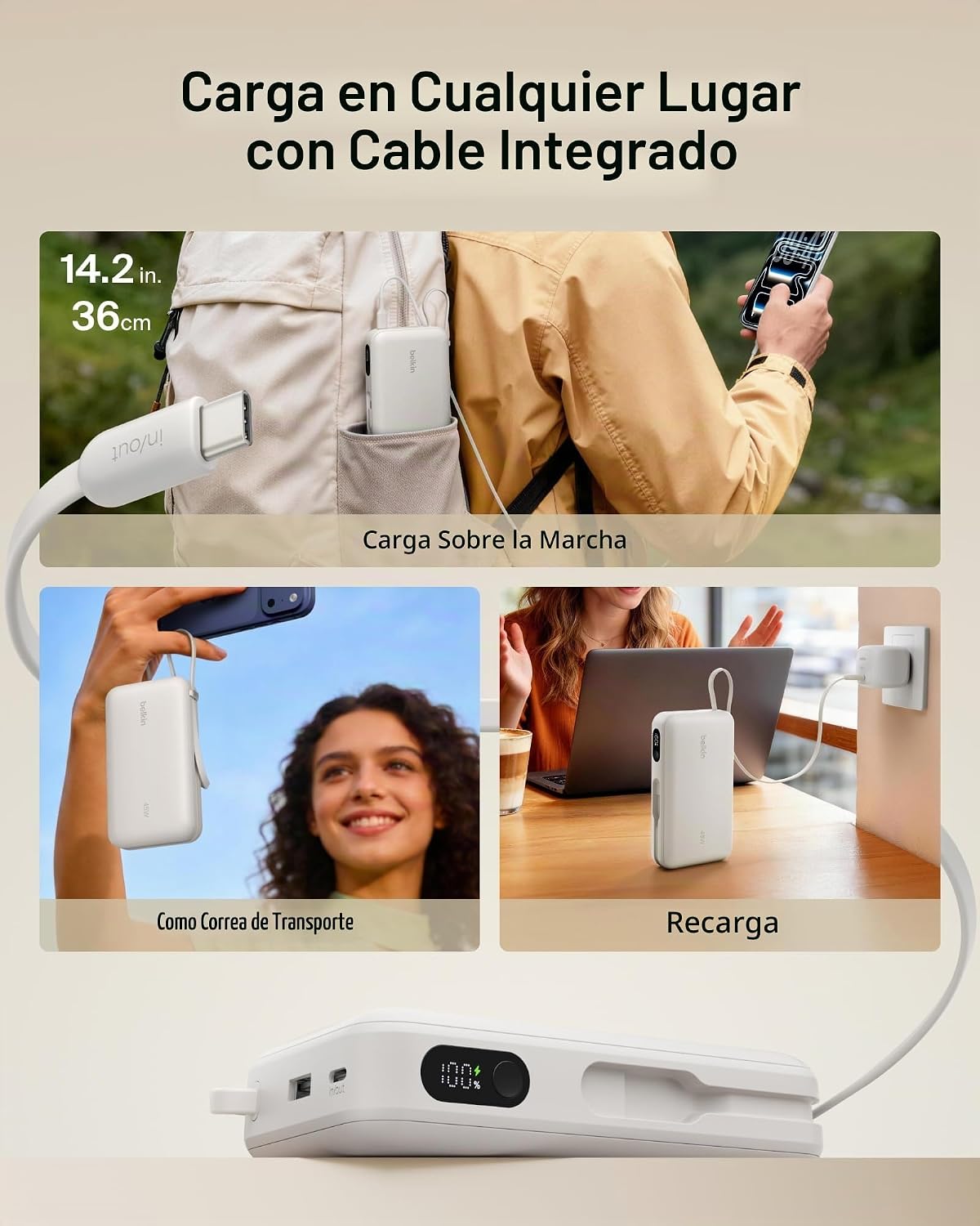 Belkin 20000mAh 45W Cargador portátil Power Bank con cable USB C in...