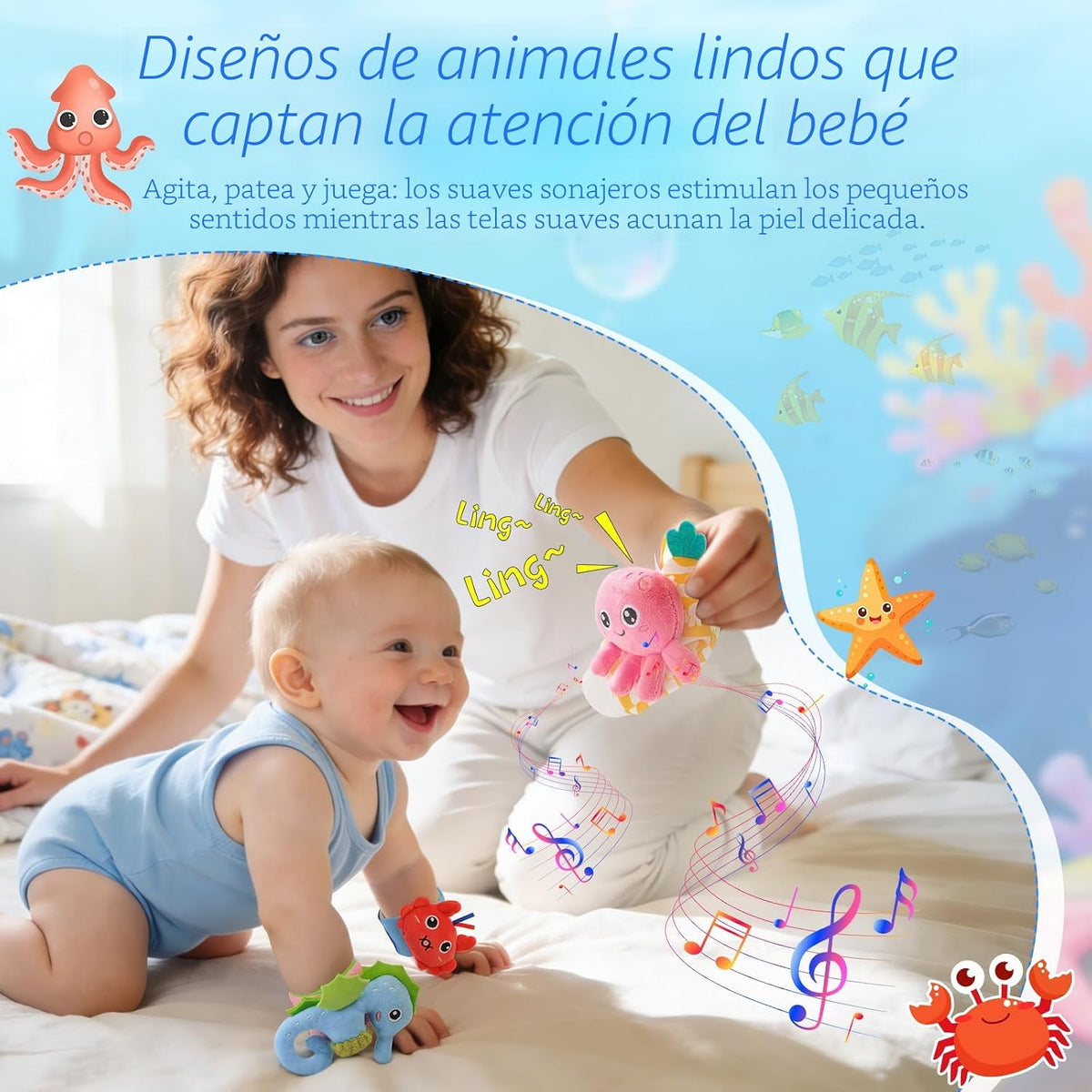 Zendstanding Calcetines de sonajero para bebés de 0 a 6 meses, jueg...