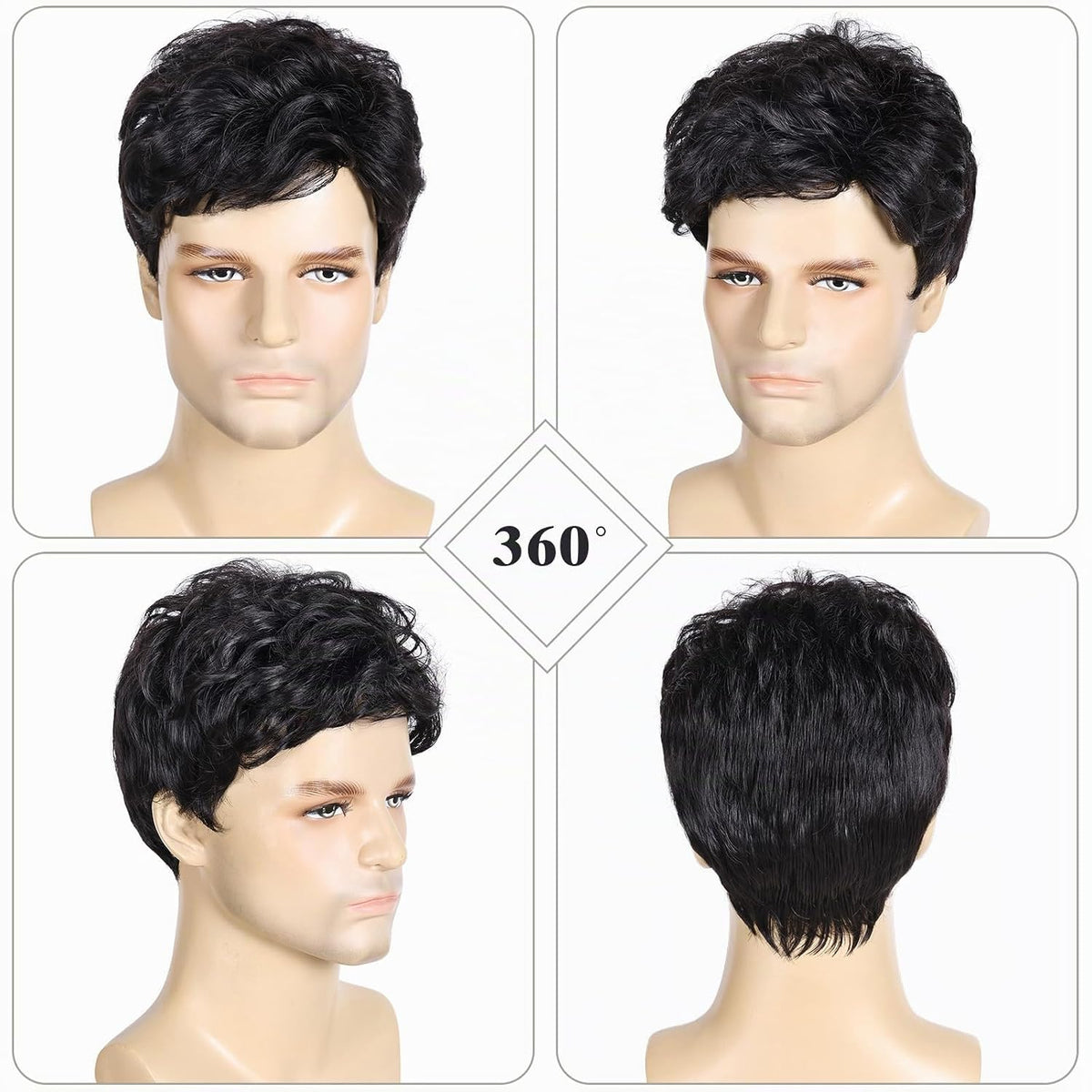 DDHAIR Peluca para hombre, pelucas cortas negras para hombres, pelu...
