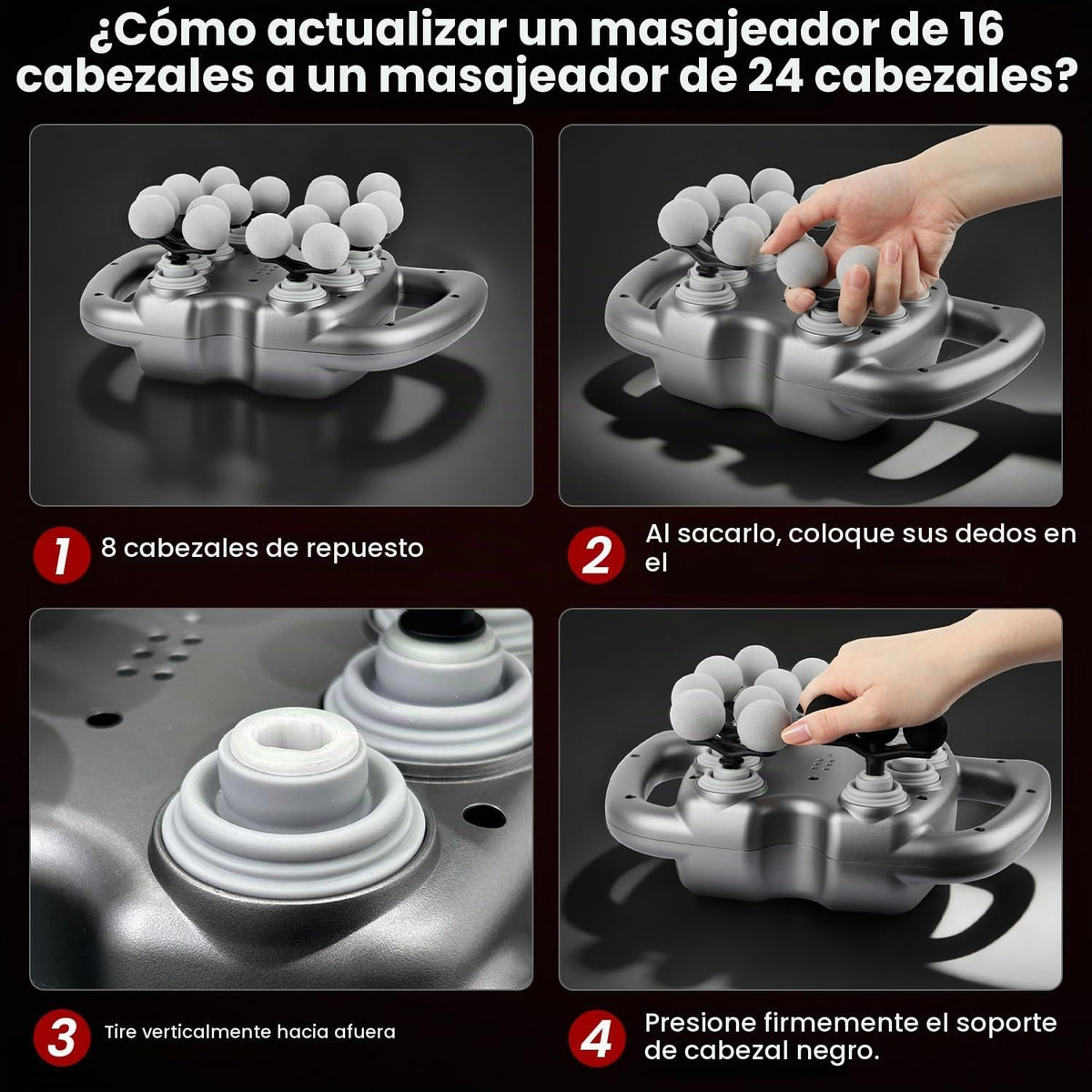 AKALOL Pistola de masaje de cabeza de 24 y 16 tejidos profundos, ma...