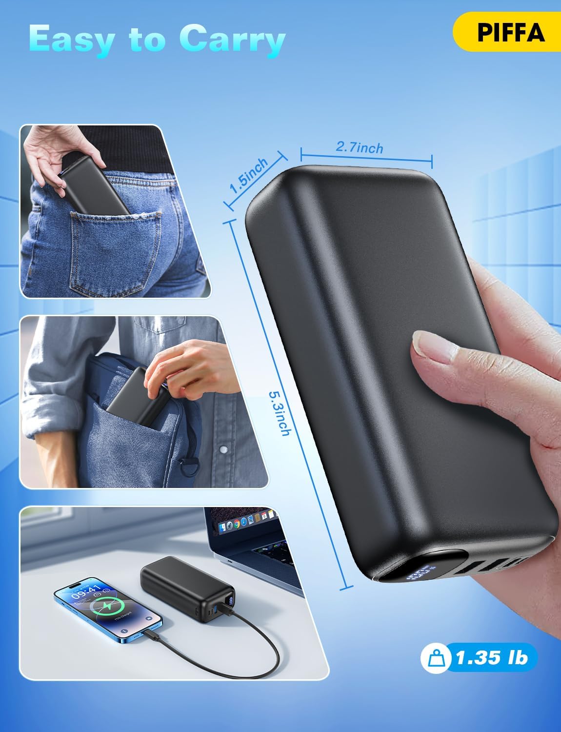 PIFFA Cargador portátil de batería de 50000 mAh, batería de carga r...