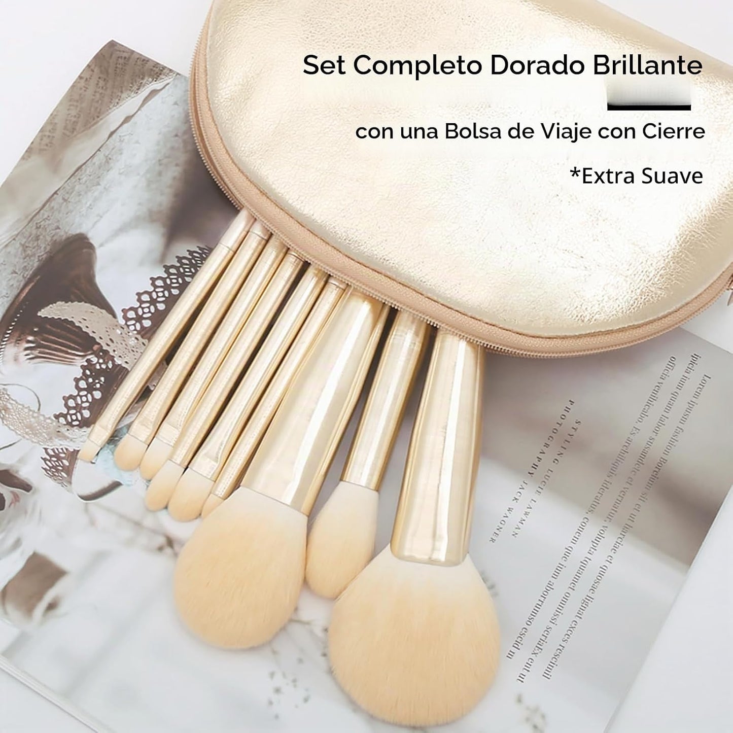 ENZO KEN Juego de brochas de maquillaje de cabello natural profesio...