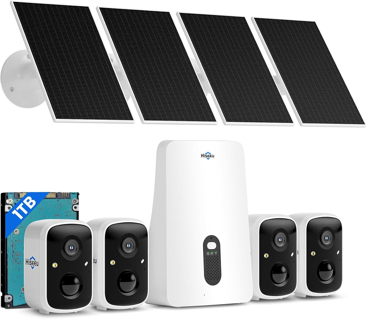 Hiseeu Cámara solar inalámbrica para exteriores, kit de 4 cámaras,...