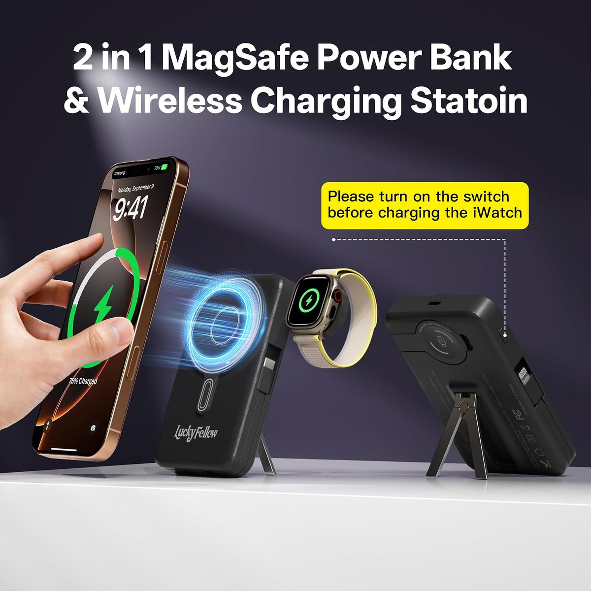 Cargador portátil magnético con cables integrados, estación de carg...