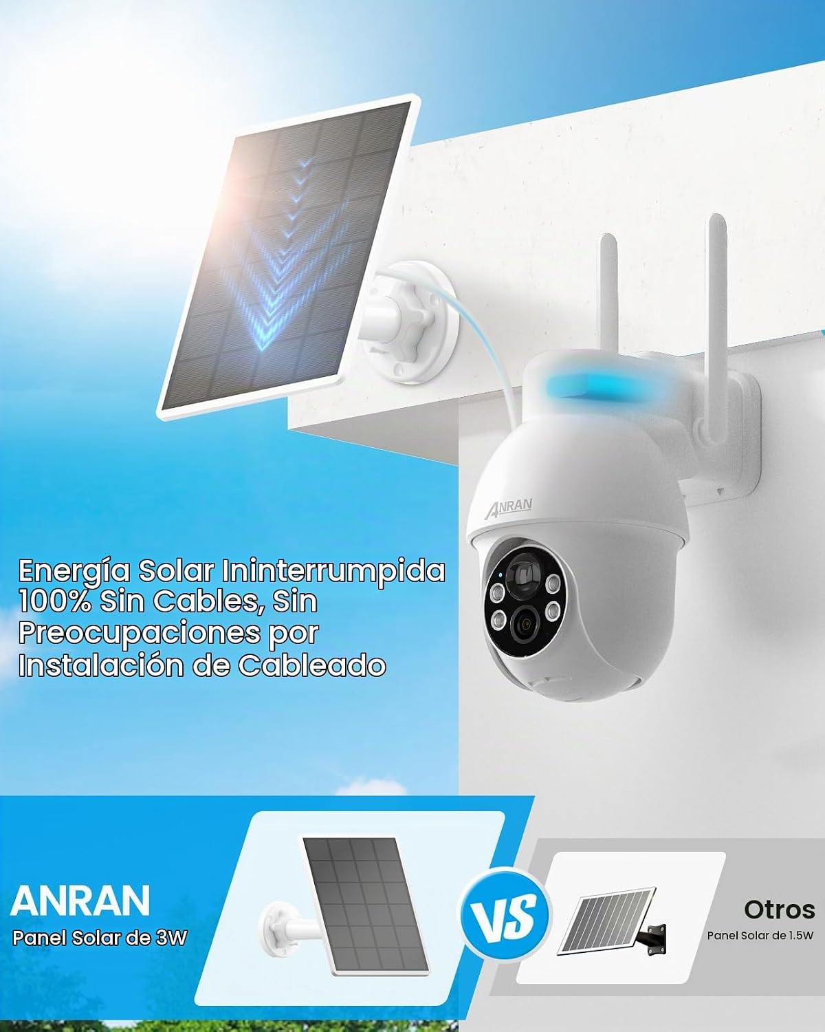 ANRAN 2K cámara de seguridad solar inalámbrica al aire libre 360 °...