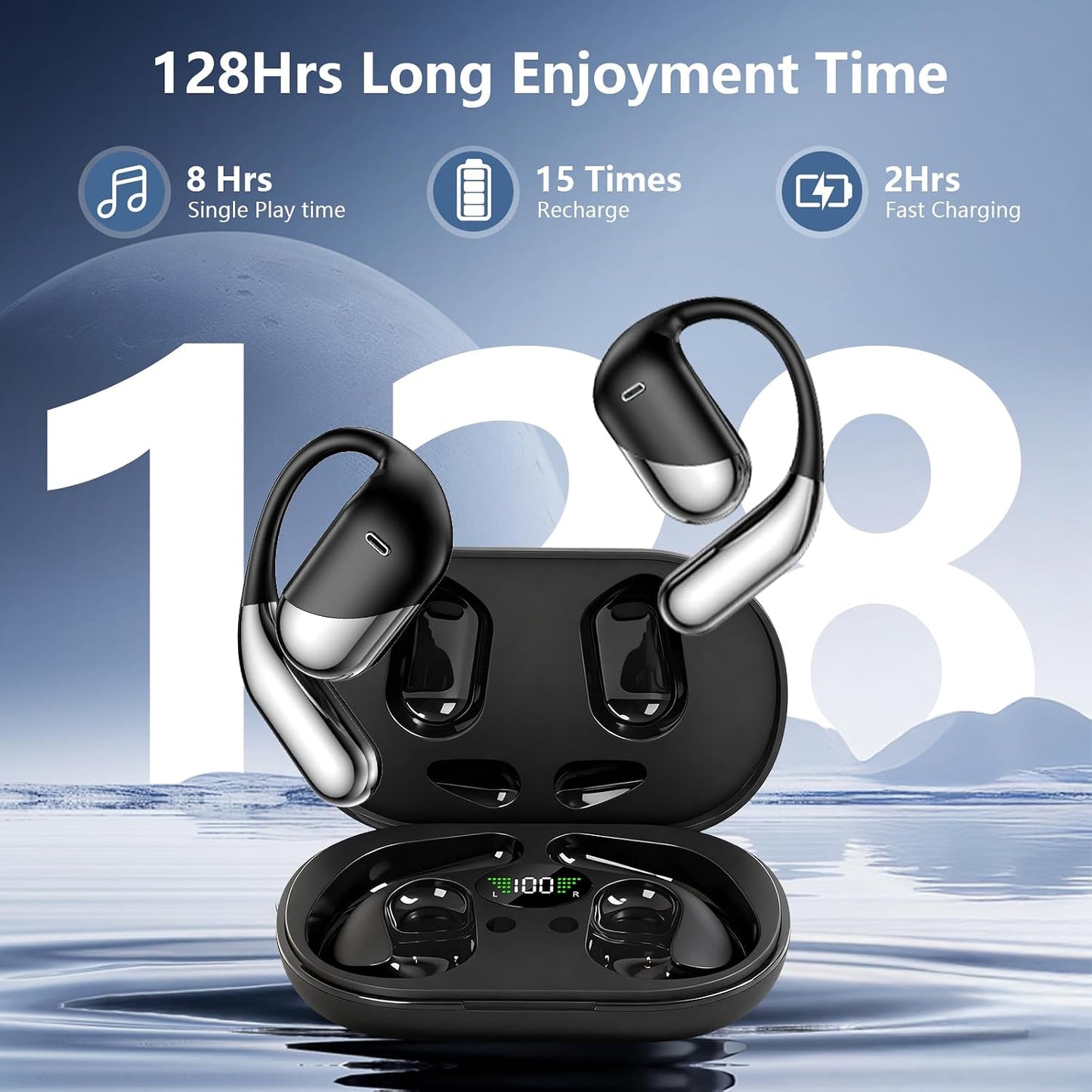Auriculares inalámbricos con clip para la oreja abiertos, auricular...