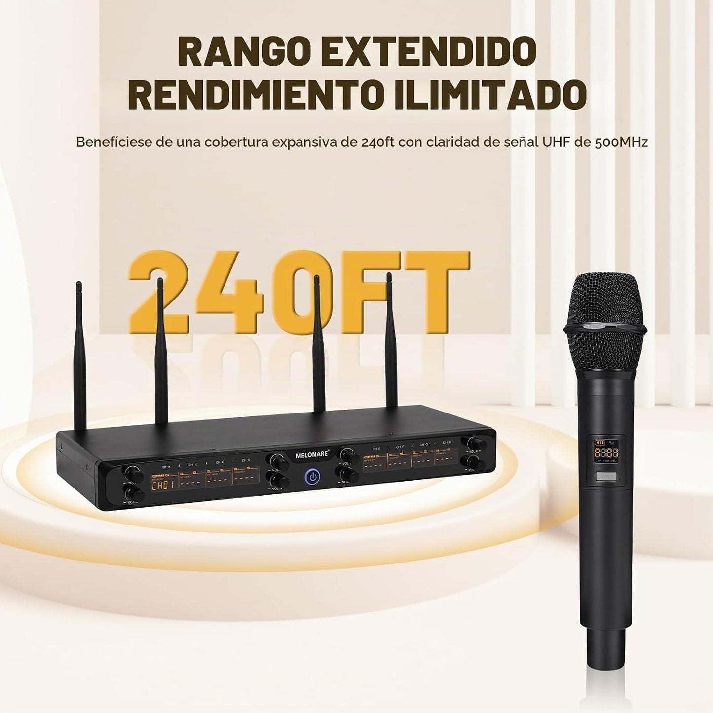 MELONARE Sistema de micrófono inalámbrico de 8 canales UHF 500MHz M...