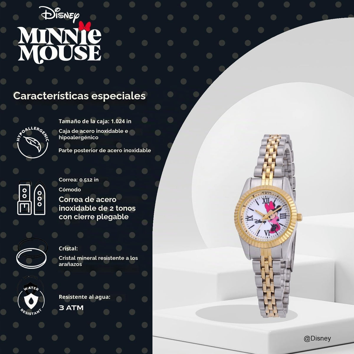 Reloj Minnie Mouse para mujer, elegantes relojes Minnie Mouse para...