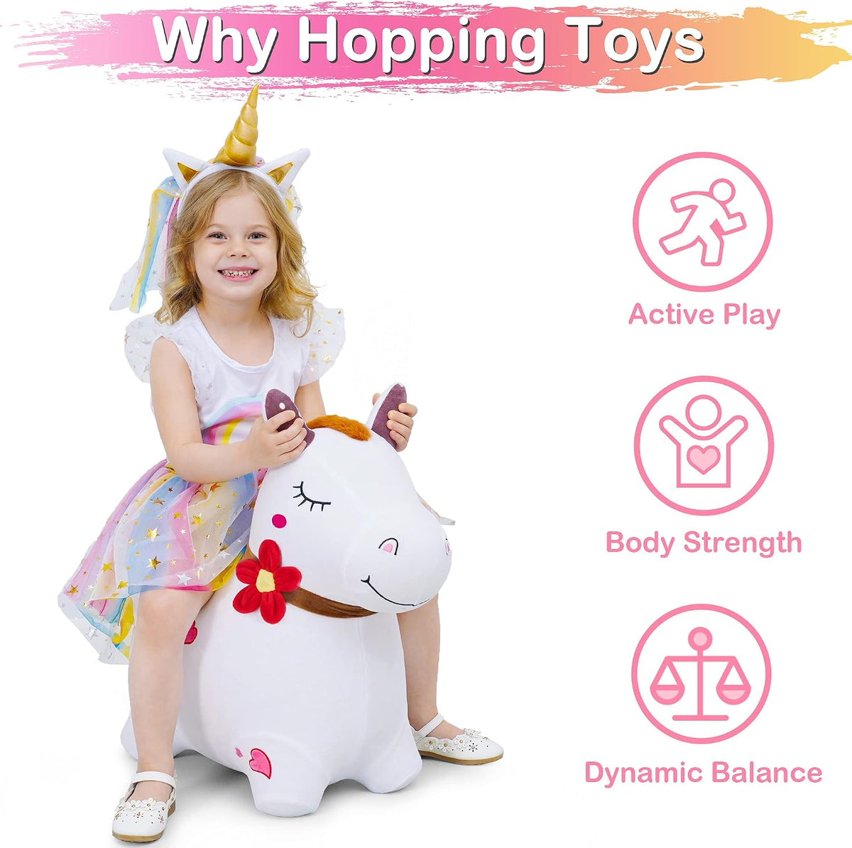 iPlay, iLearn Bouncy Pals - Caballo para saltar blanco inflable con...