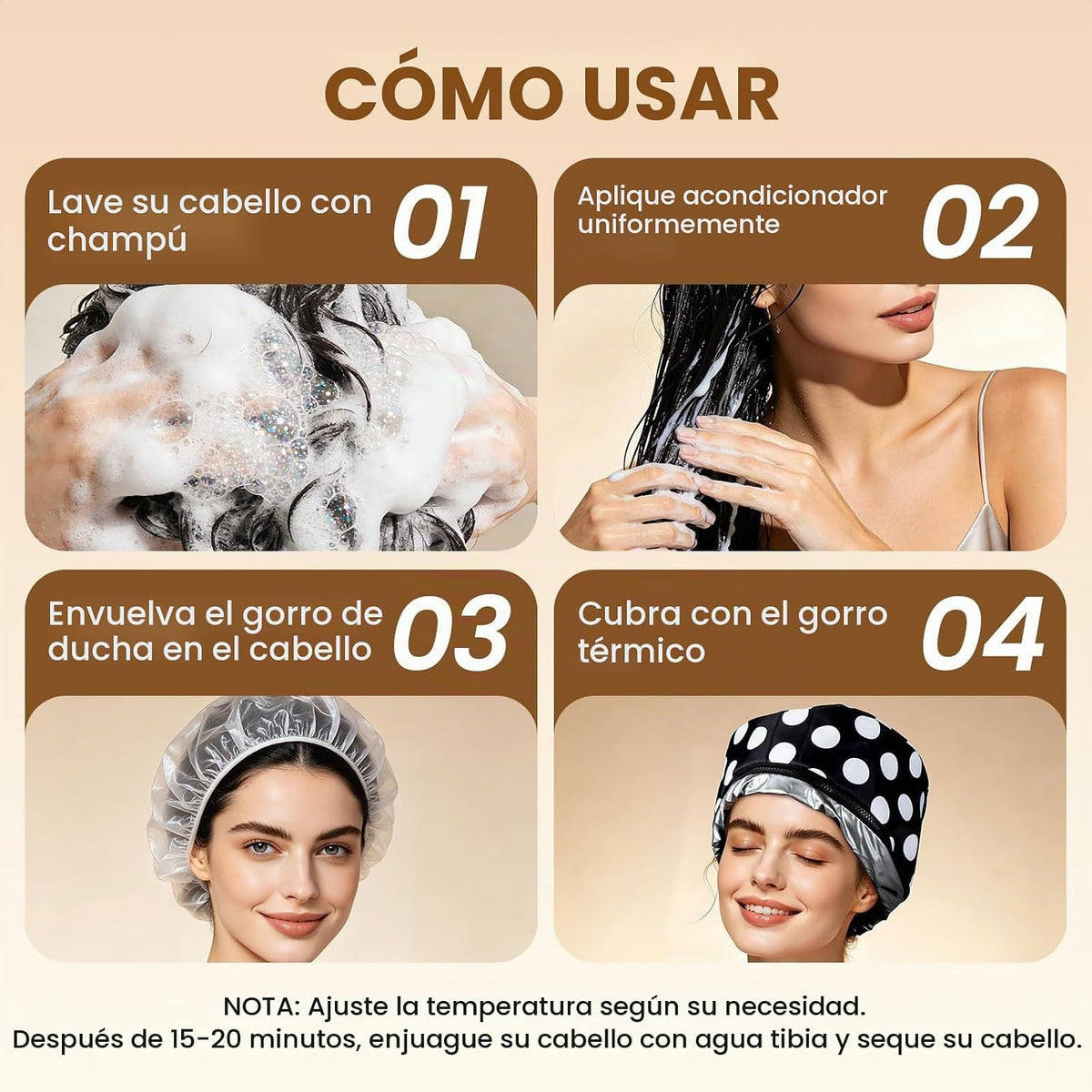 Gorra eléctrica de vapor para el cabello con control de temperatura...