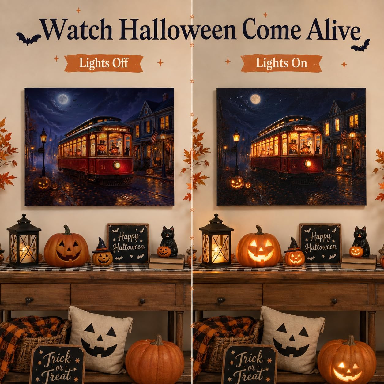 Artiluxy Lienzo decorativo iluminado de Halloween, decoración de tr...
