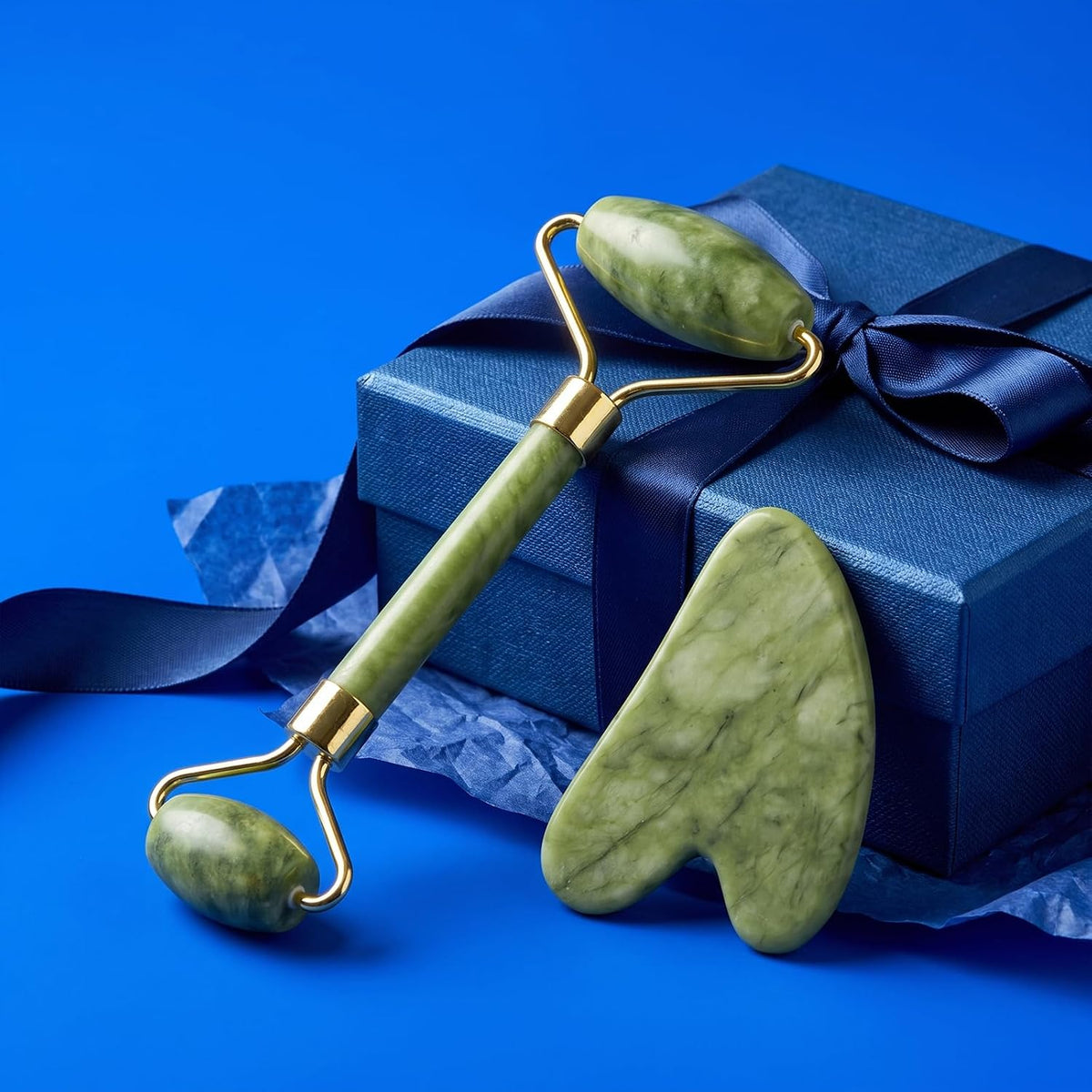 BAIMEI IcyMe - Juego de rodillo facial de jade y Gua Sha, regalos d...