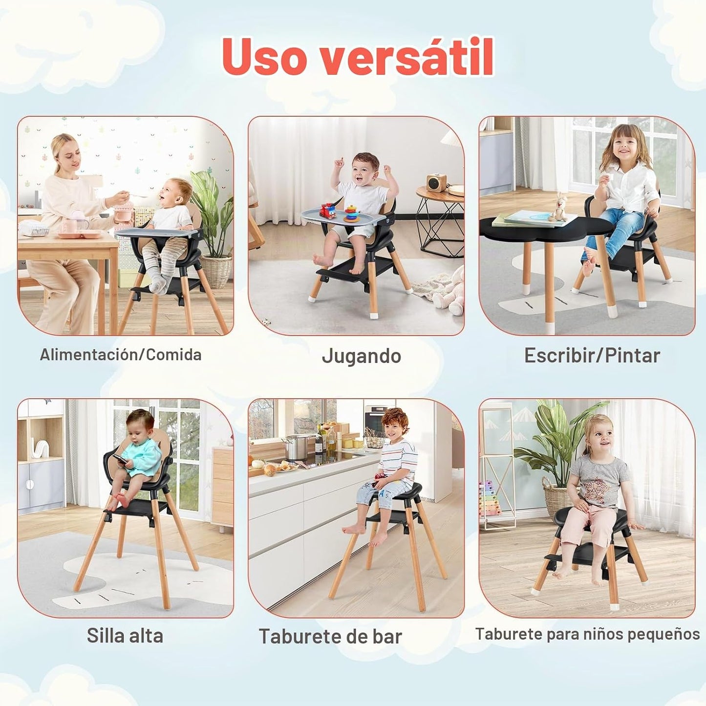 HONEY JOY Silla alta para bebé, silla alta convertible 6 en 1 de ma...