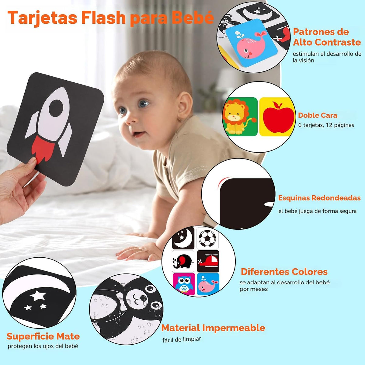 Tarjetas Flash de Libros para Bebés en Blanco y Negro de Alto Contr...