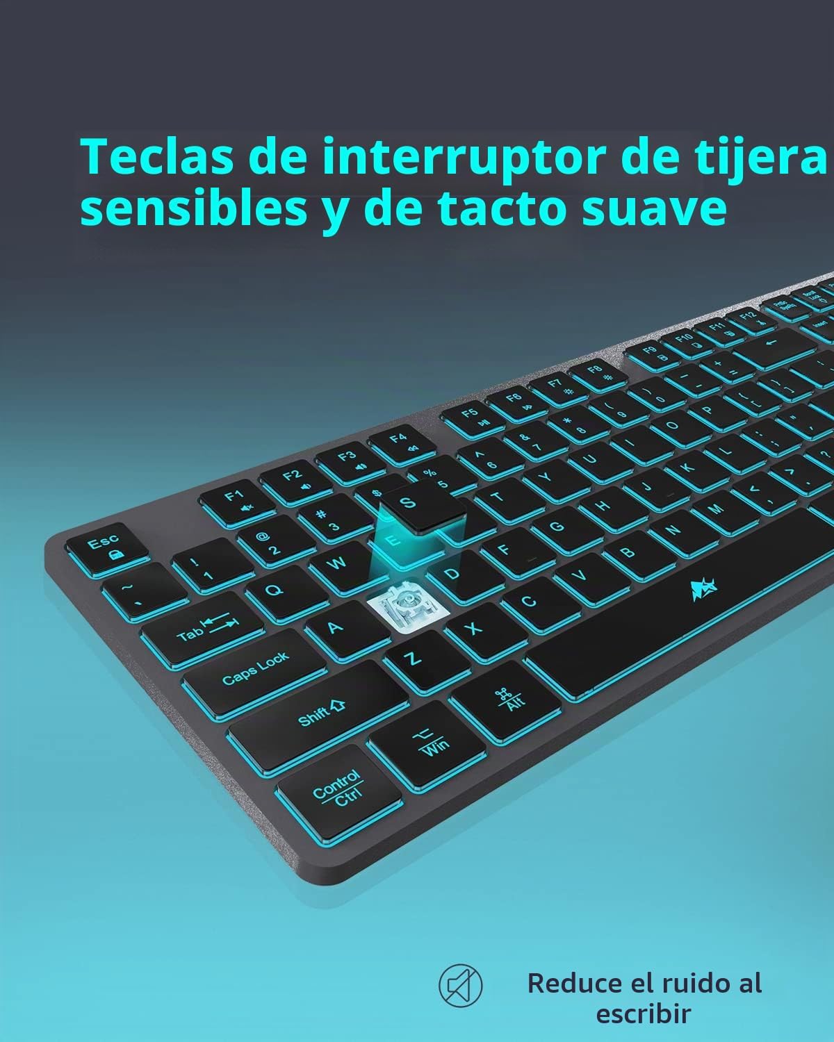 Teclado inalámbrico retroiluminado, teclado silencioso USB recargab...