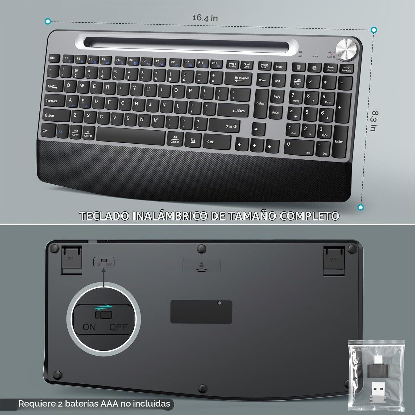 JOYACCESS Teclado y mouse inalámbricos, teclado inalámbrico ergonóm...