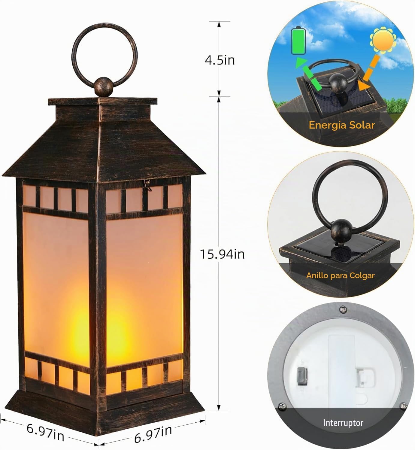 Linterna solar de vidrio de 18'' al aire libre impermeable,...