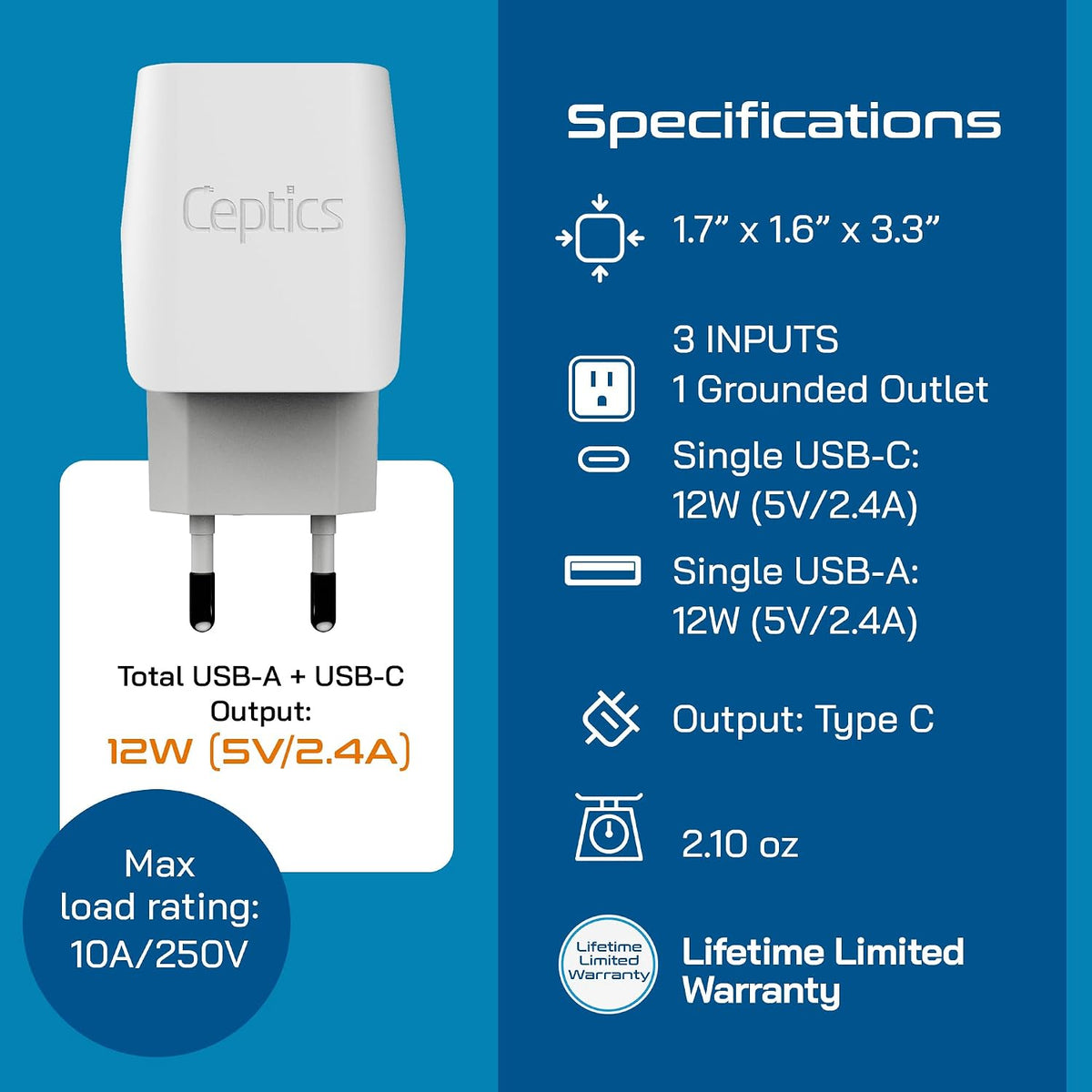 Ceptics Combo de adaptadores de enchufe europeos - Tipo C, E\/F - U...
