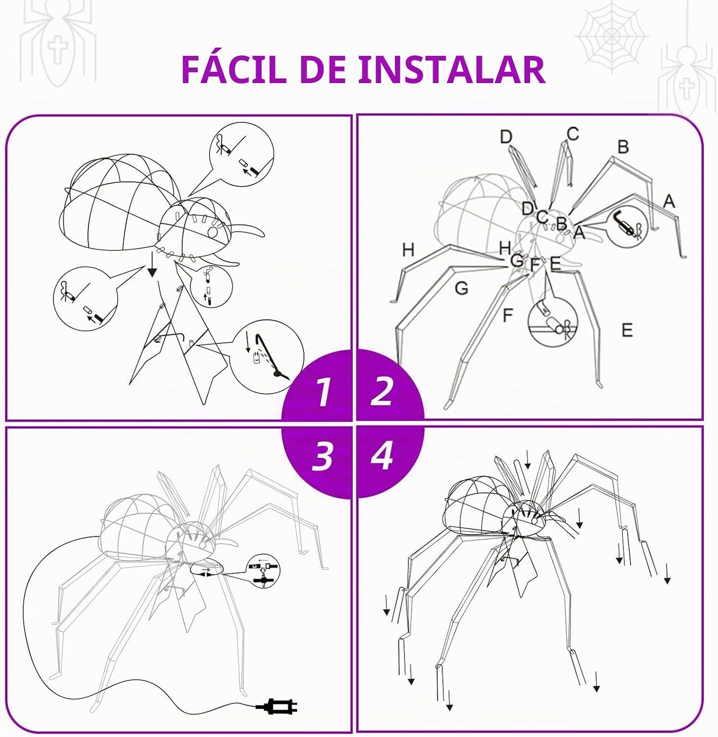 Decoración de Halloween para exteriores de araña gigante, decoració...