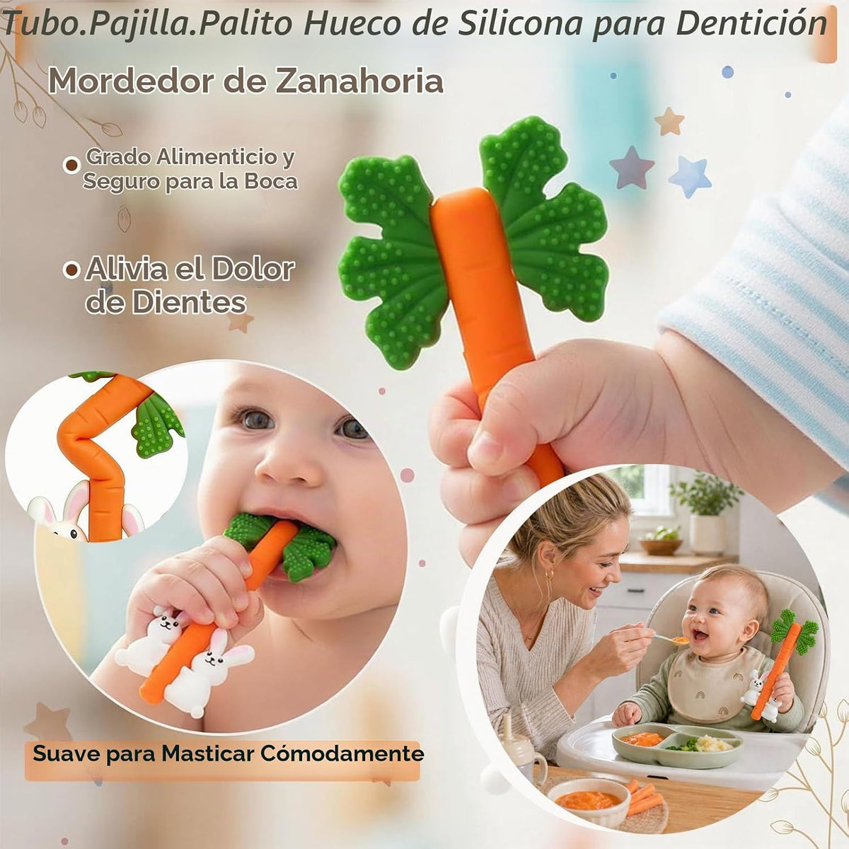 Juguetes de dentición para bebés, tubos de dentición huecos de cone...