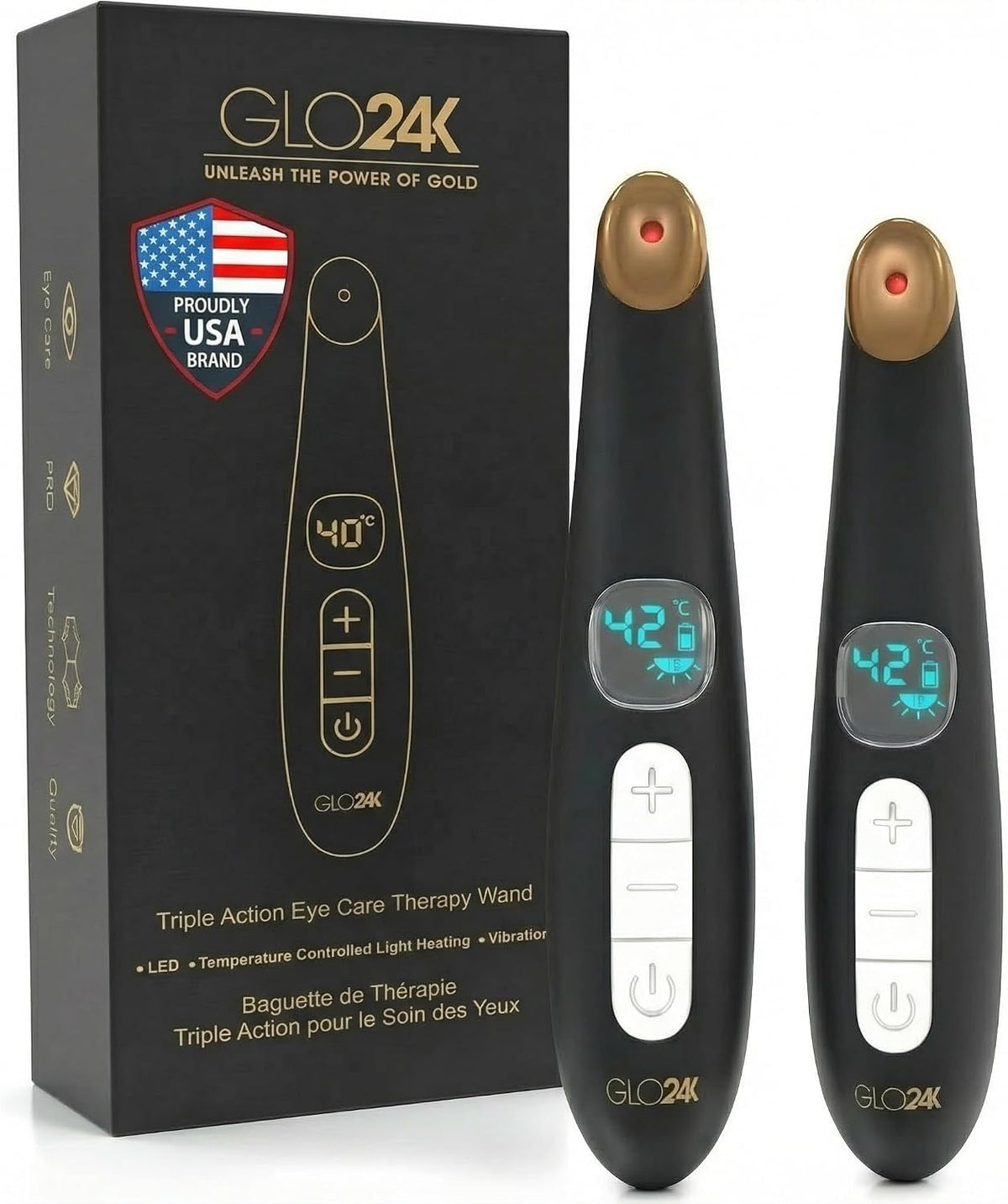 GLO24K Varita masajeadora de ojos calentada con vibración para el c...