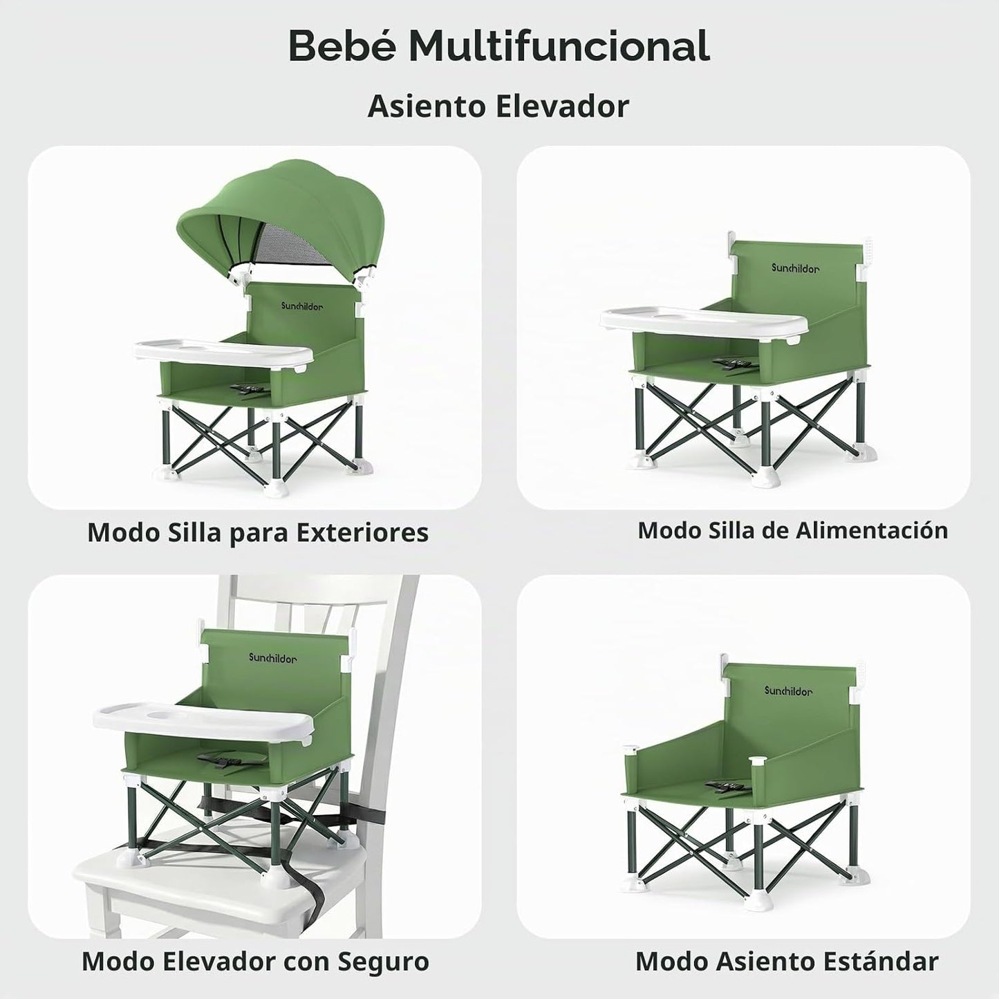 Sunchildor Asiento elevador portátil para bebé con bandeja extraíbl...