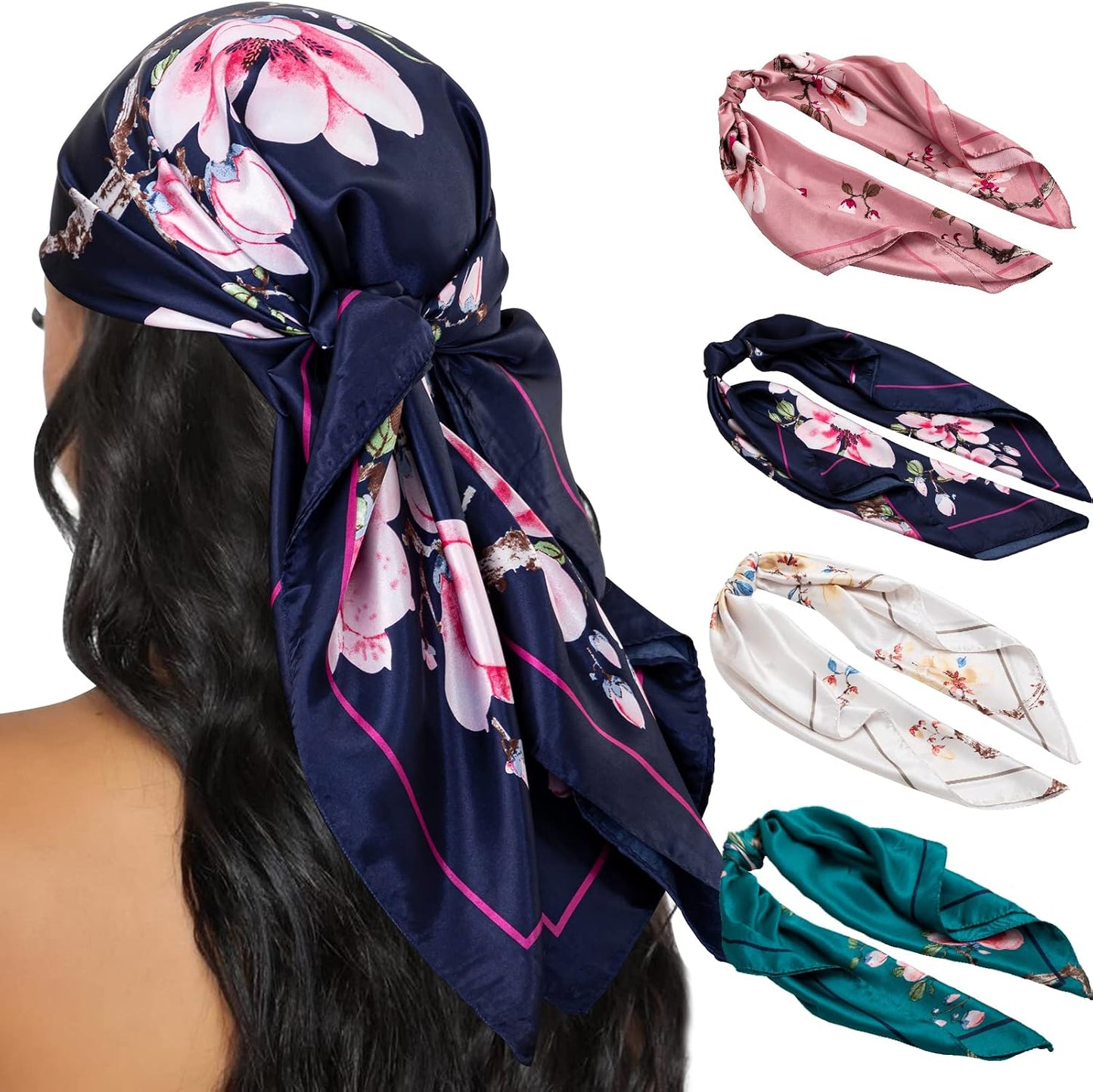 HBselect 4 pañuelos para la cabeza para mujer, de 35 pulgadas, bufa...