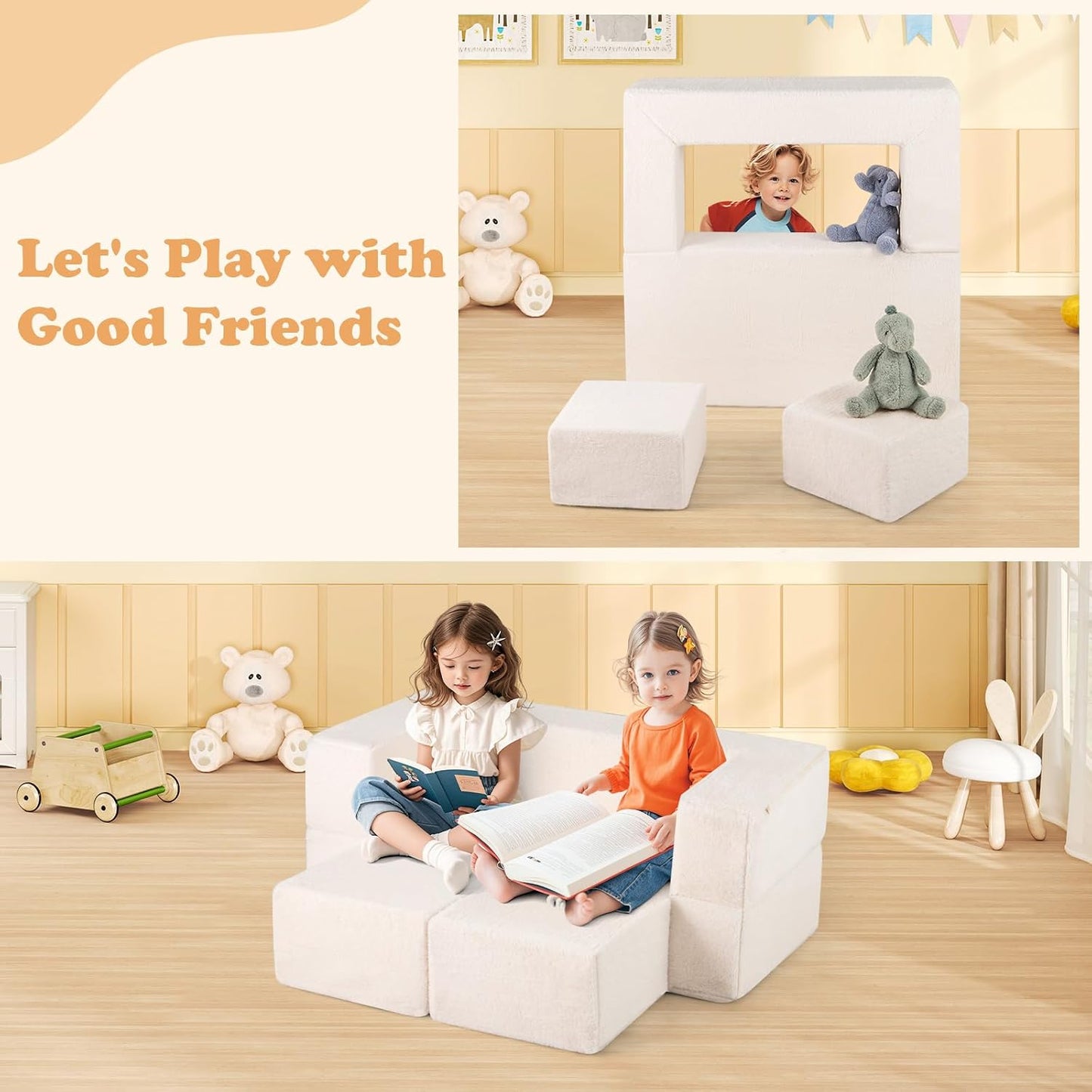 INFANS Sofá modular de juegos para niños, sofá seccional de constru...
