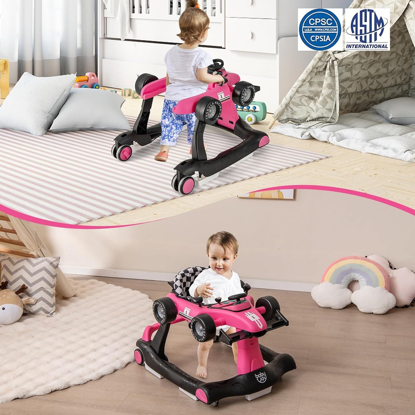BABY JOY Andador de bebé 4 en 1, Andador de actividad plegable con...