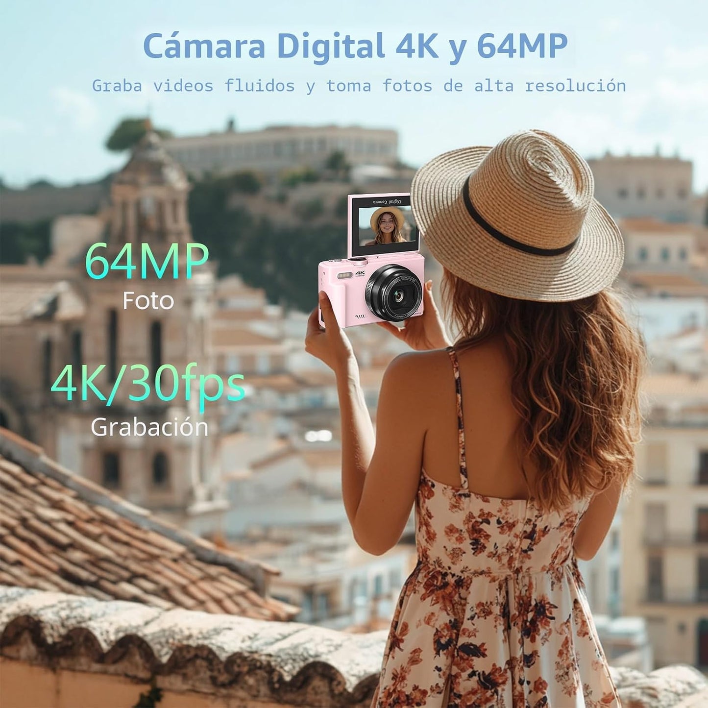 VJIANGER Cámara digital 4K, cámara de vlogging con pantalla abatibl...
