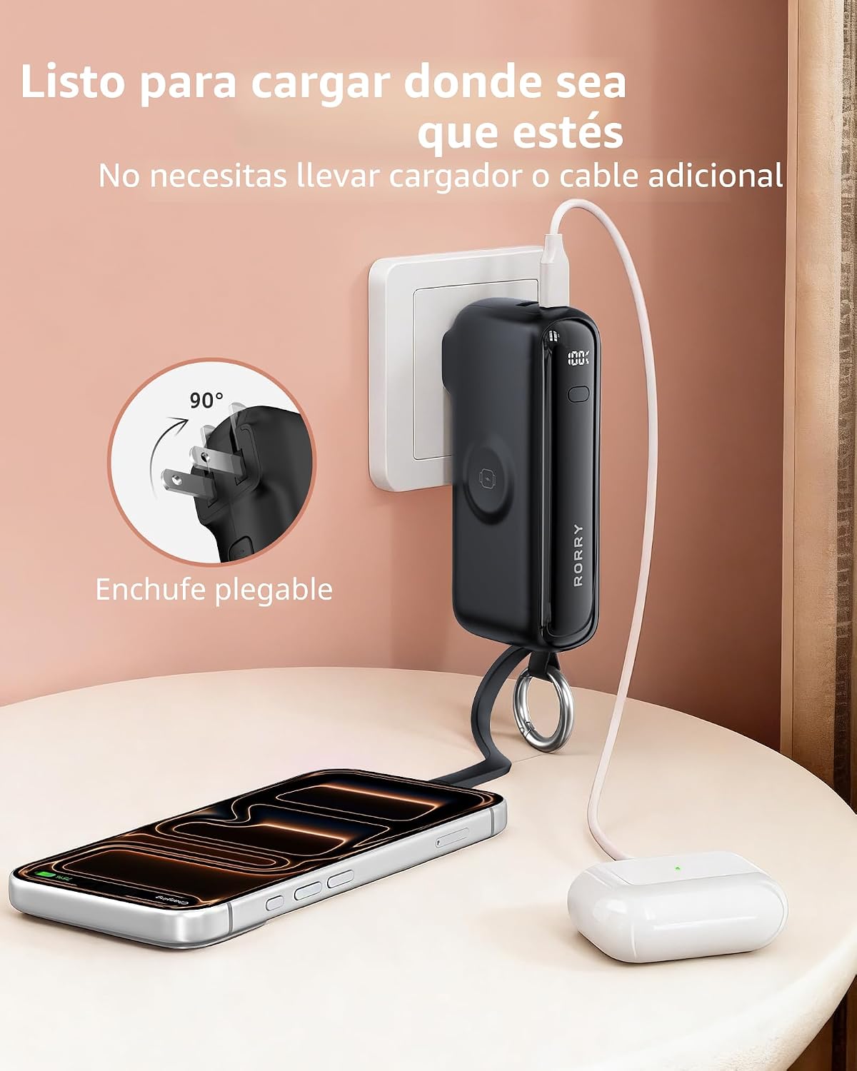 RORRY Cargador portátil de flujo 10000mAh 40W enchufe de pared Banc...