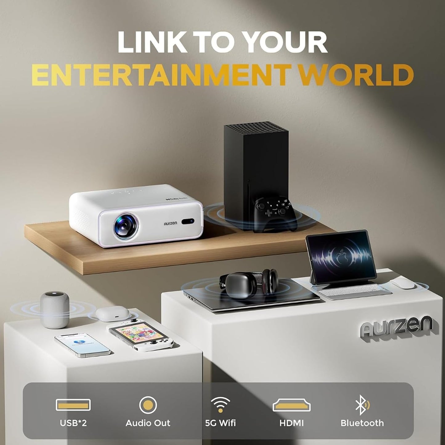 Aurzen EAZZE - Proyector inteligente D1 con WiFi y Bluetooth, licen...