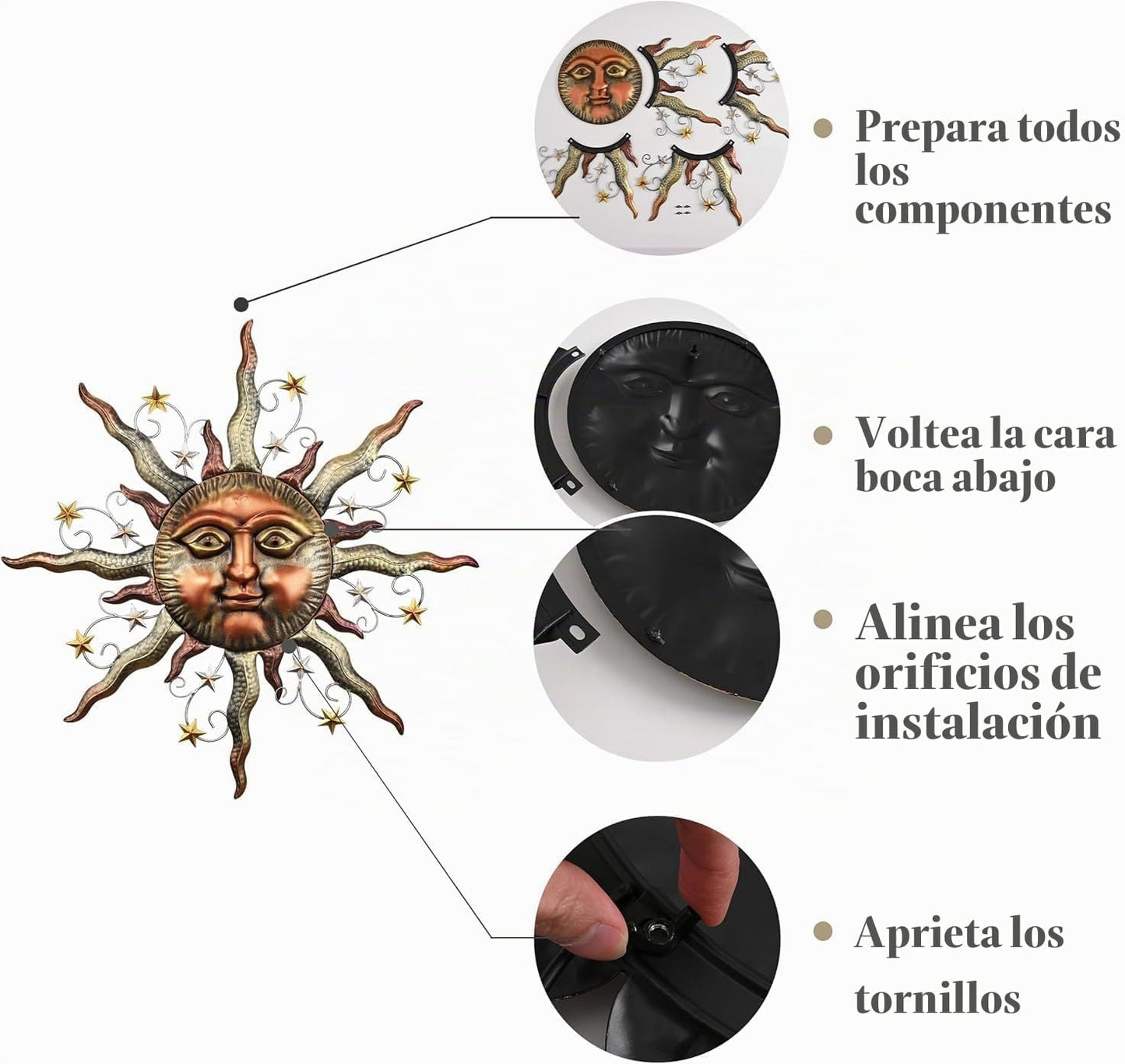 TERESA'S COLLECTIONS Arte de pared de metal Sun de bronce, 25 p...
