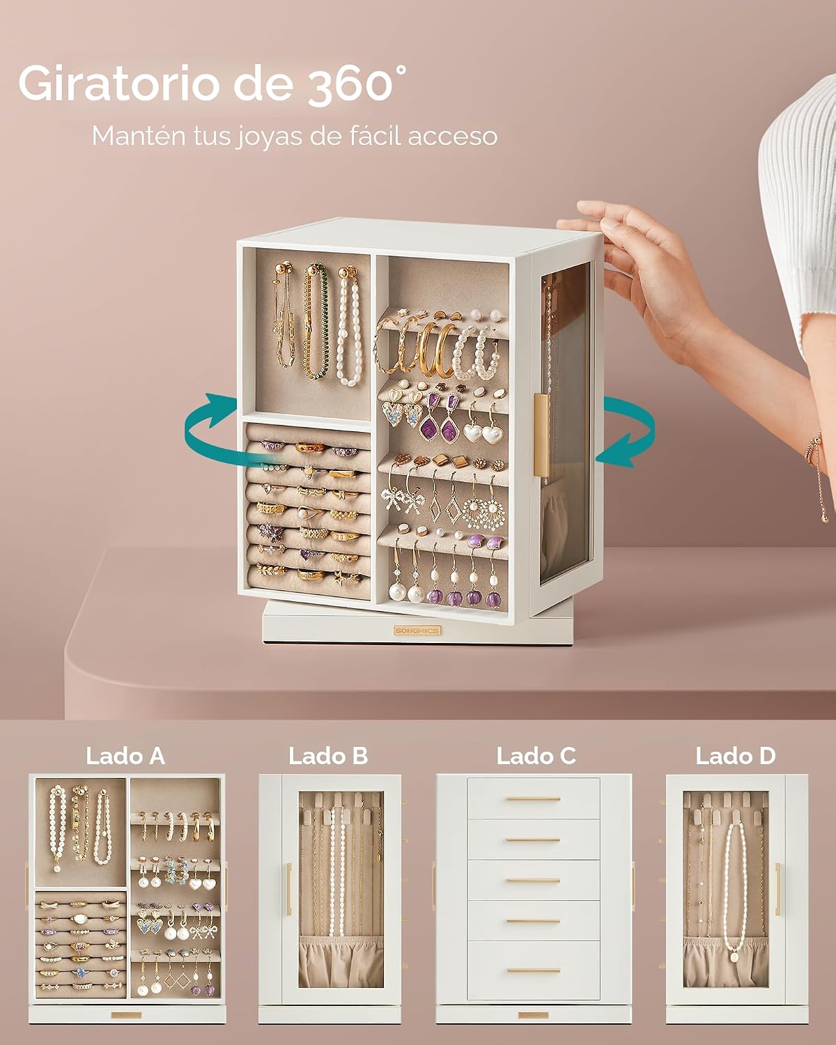 SONGMICS GISELLA Collection UJBC170W01 - Joyero organizador girator...